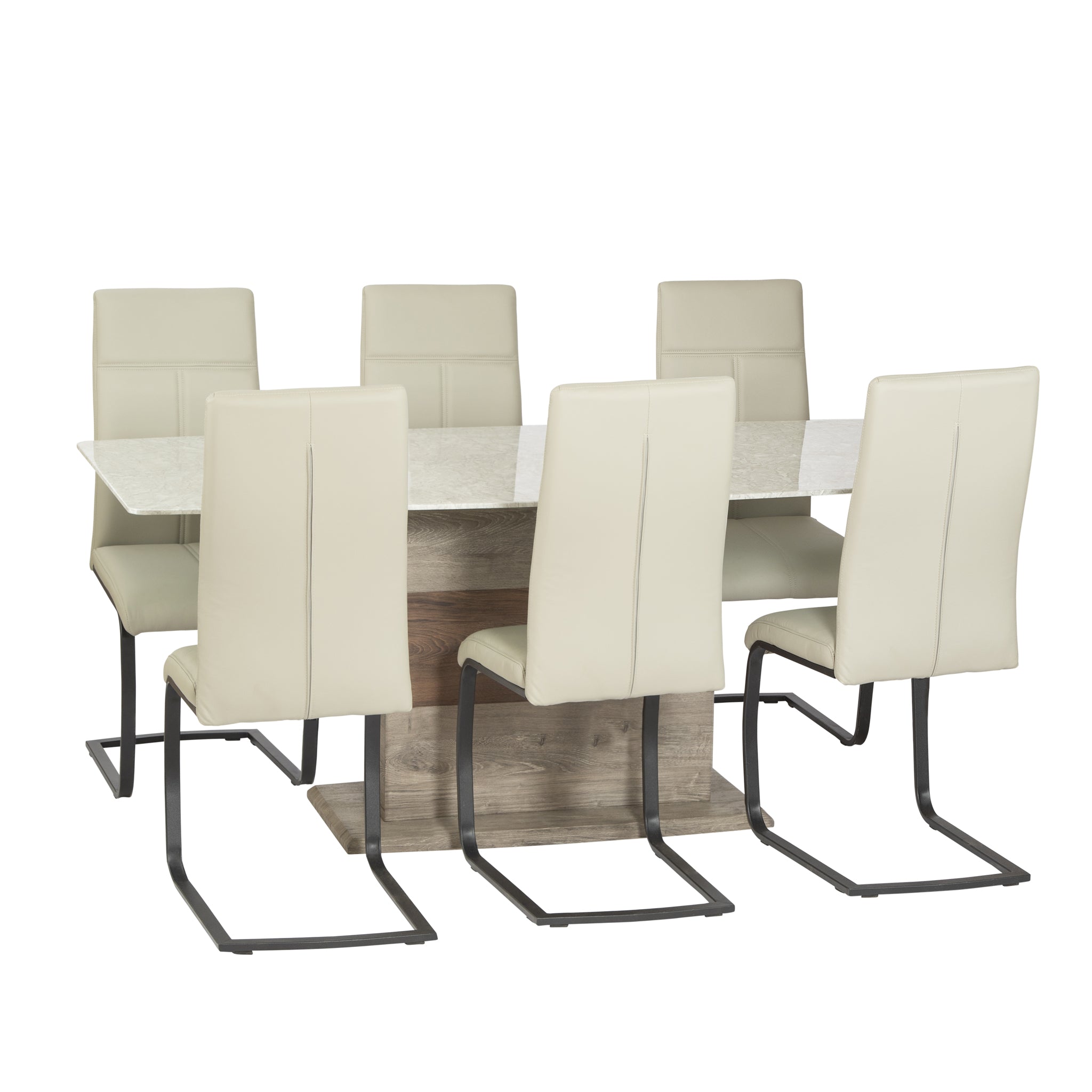 Contemporary Marble Effect Dining Table & 6 Chairs Set - White