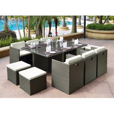 10 Seater Rattan Garden Furniture Table, Chairs & Stool Set Bravich LTD.