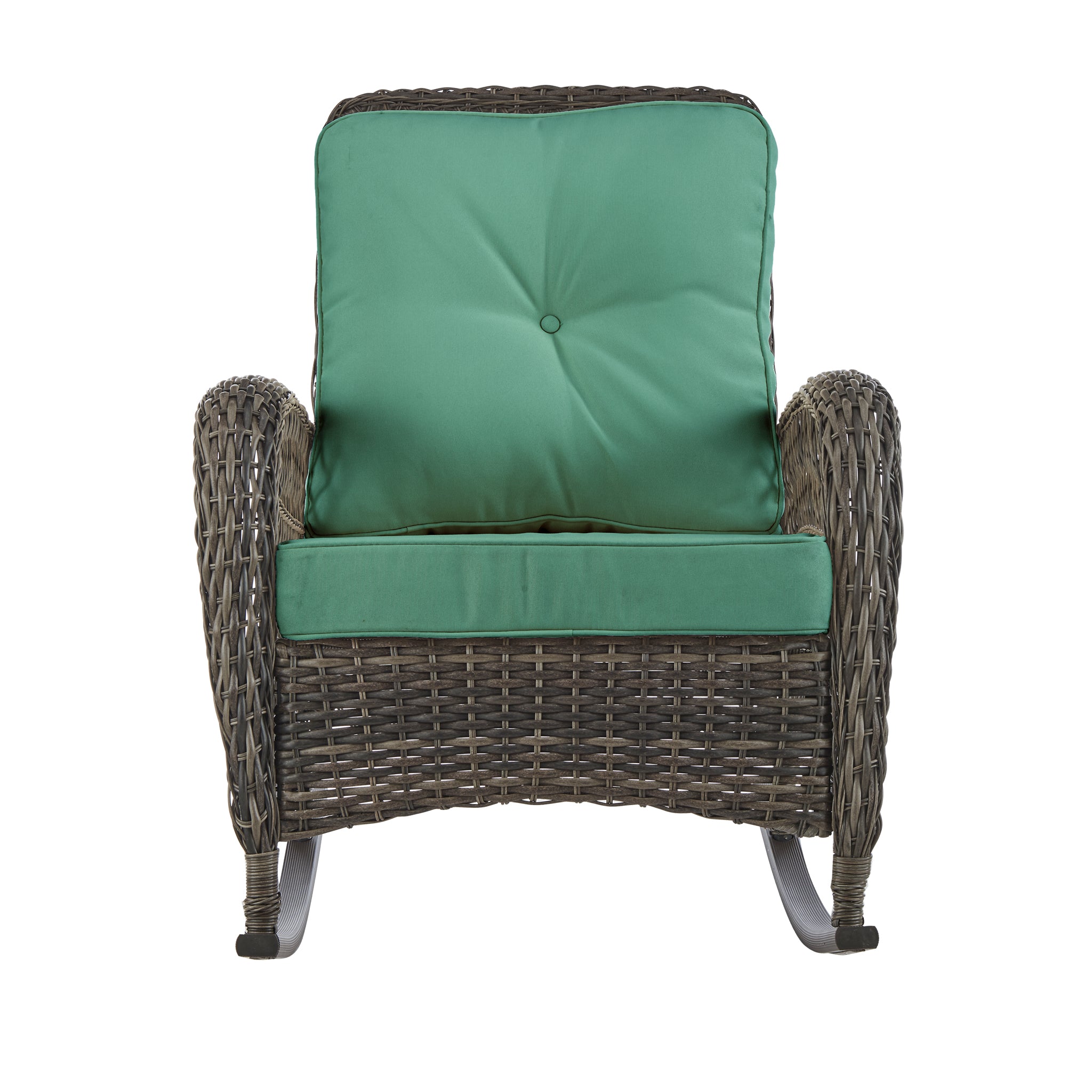 Grey Wicker Garden Rocking Chair With Cushions - Green