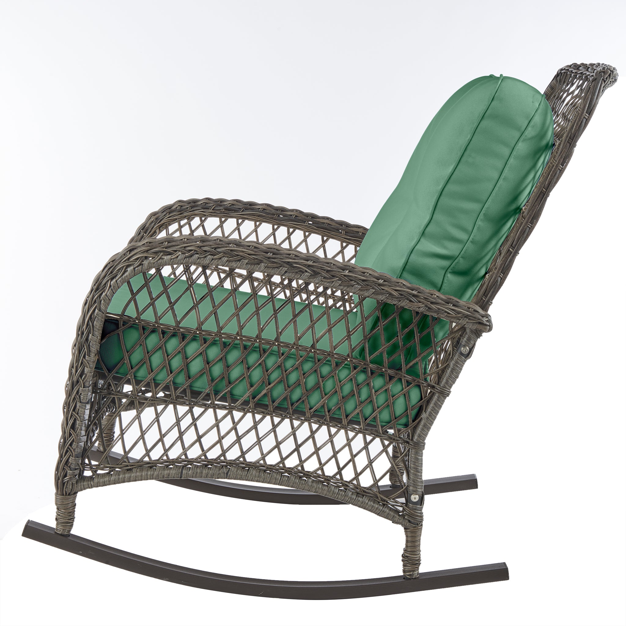 Grey Wicker Garden Rocking Chair With Cushions - Green