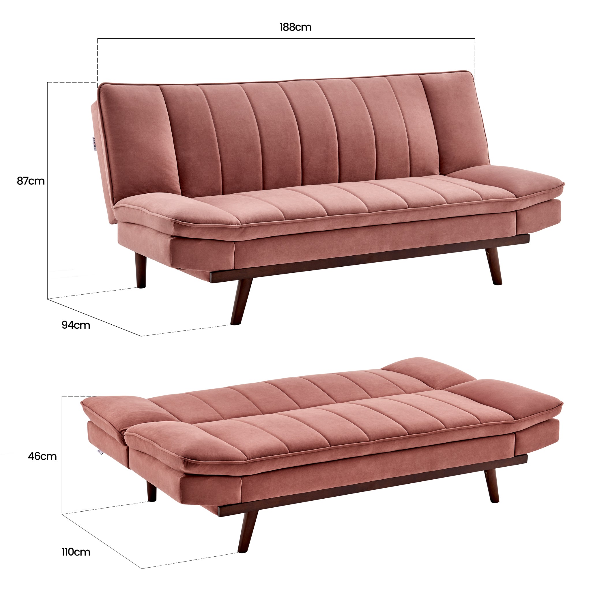 Mondaine Velvet Sofa Bed - Rose Gold