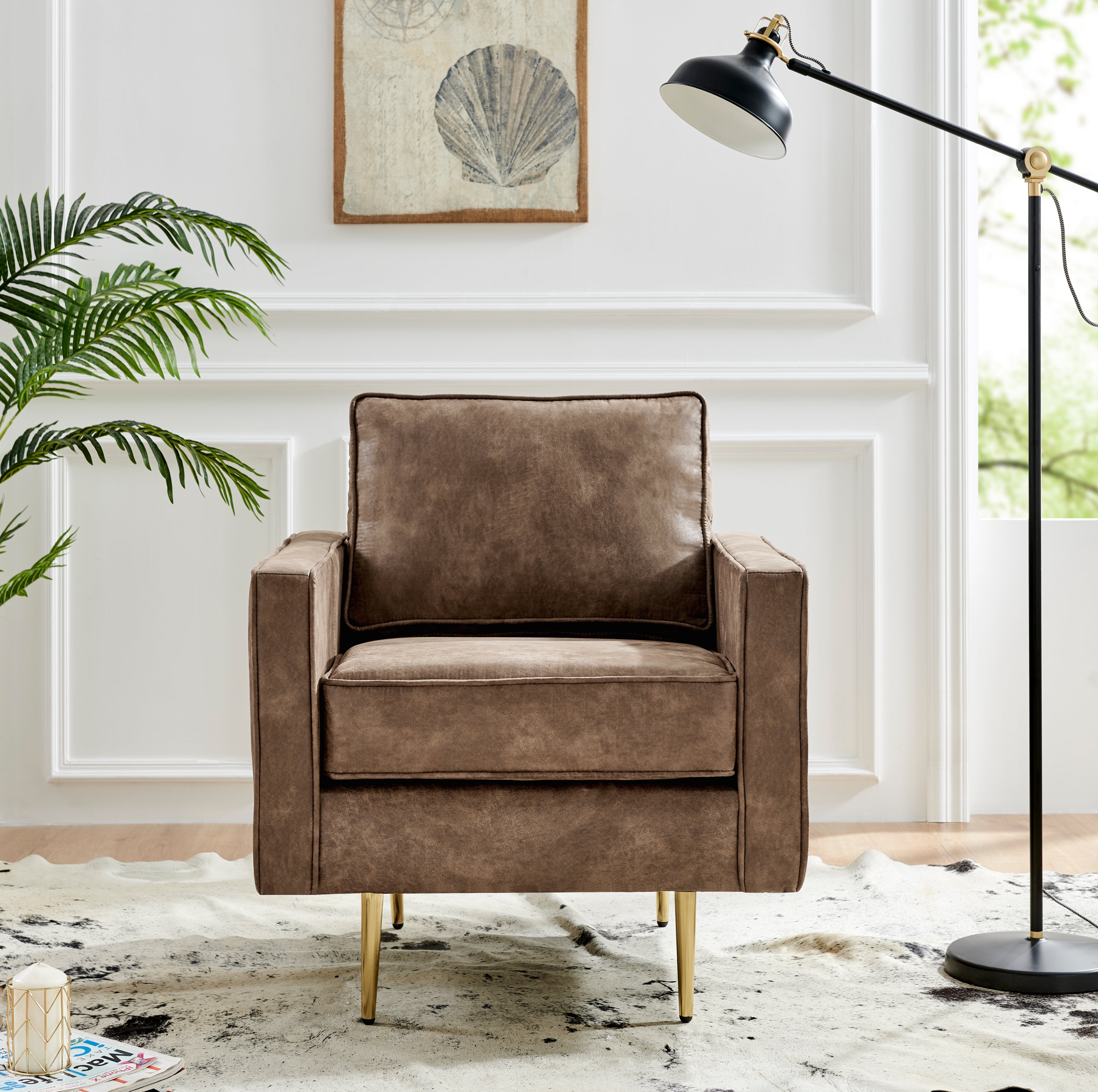 Bonded Leather Upholstered Smoking Armchair - Brown