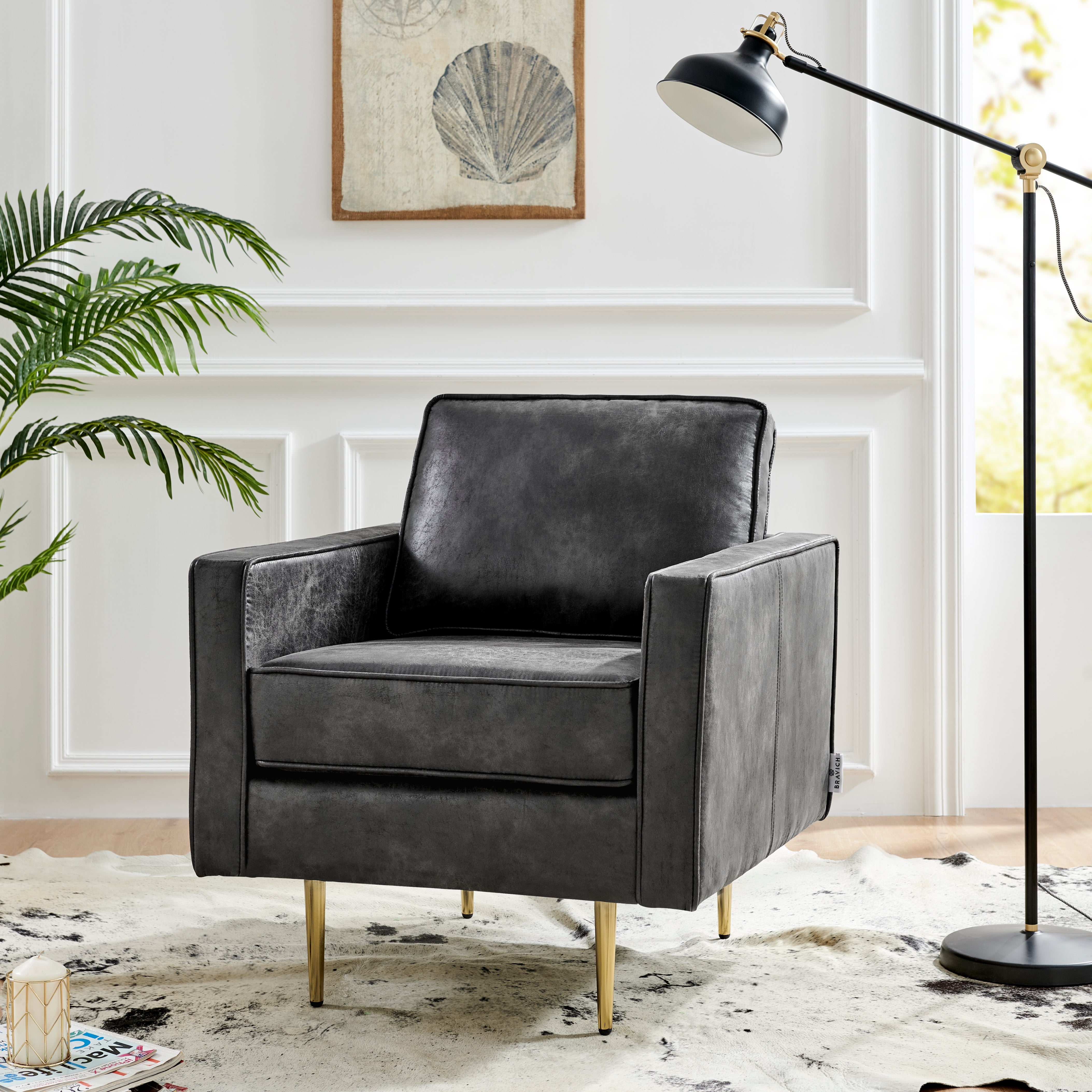 Bonded Leather Upholstered Smoking Armchair - Dark Grey
