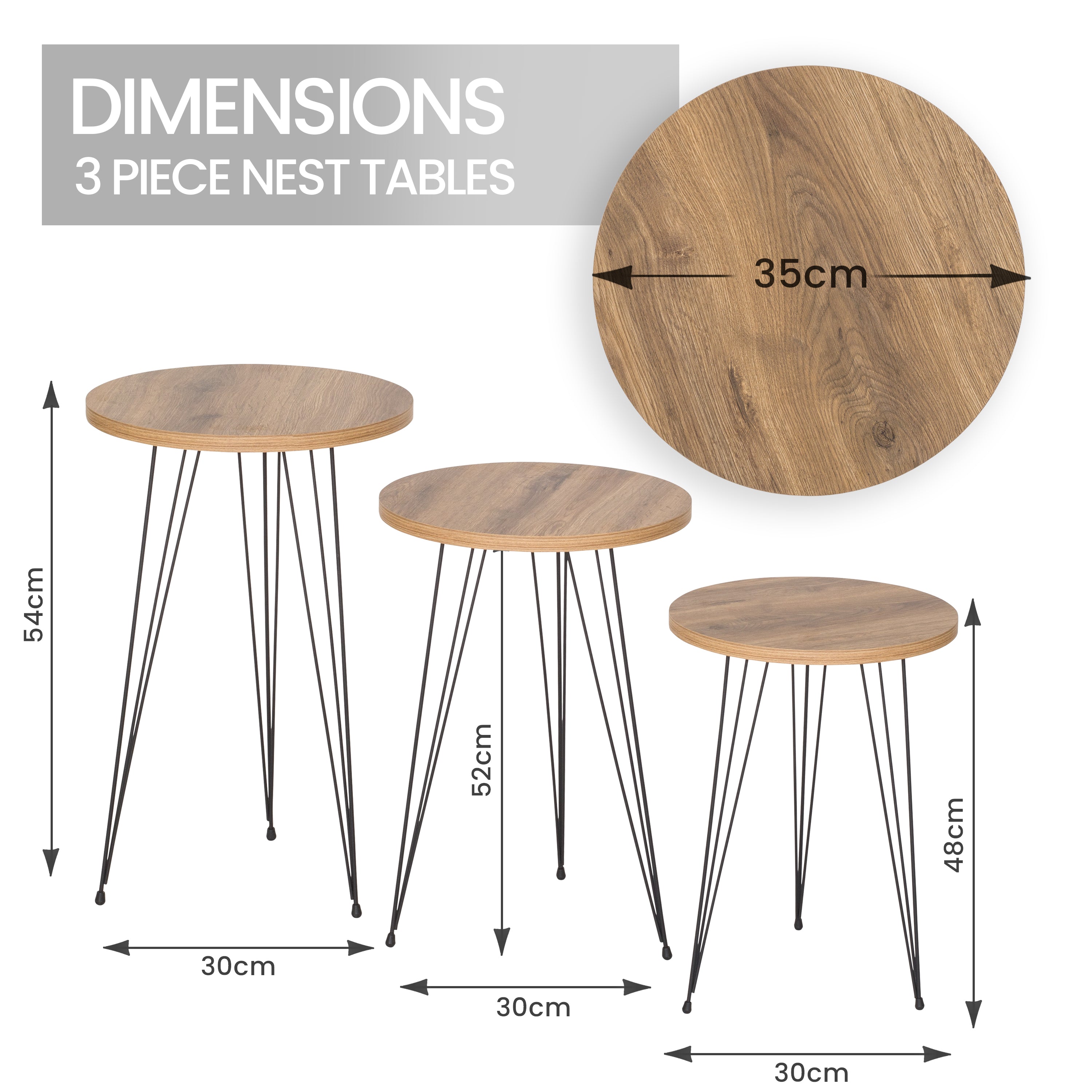 Terek Round set of 3 side tables - Atlantic Pine