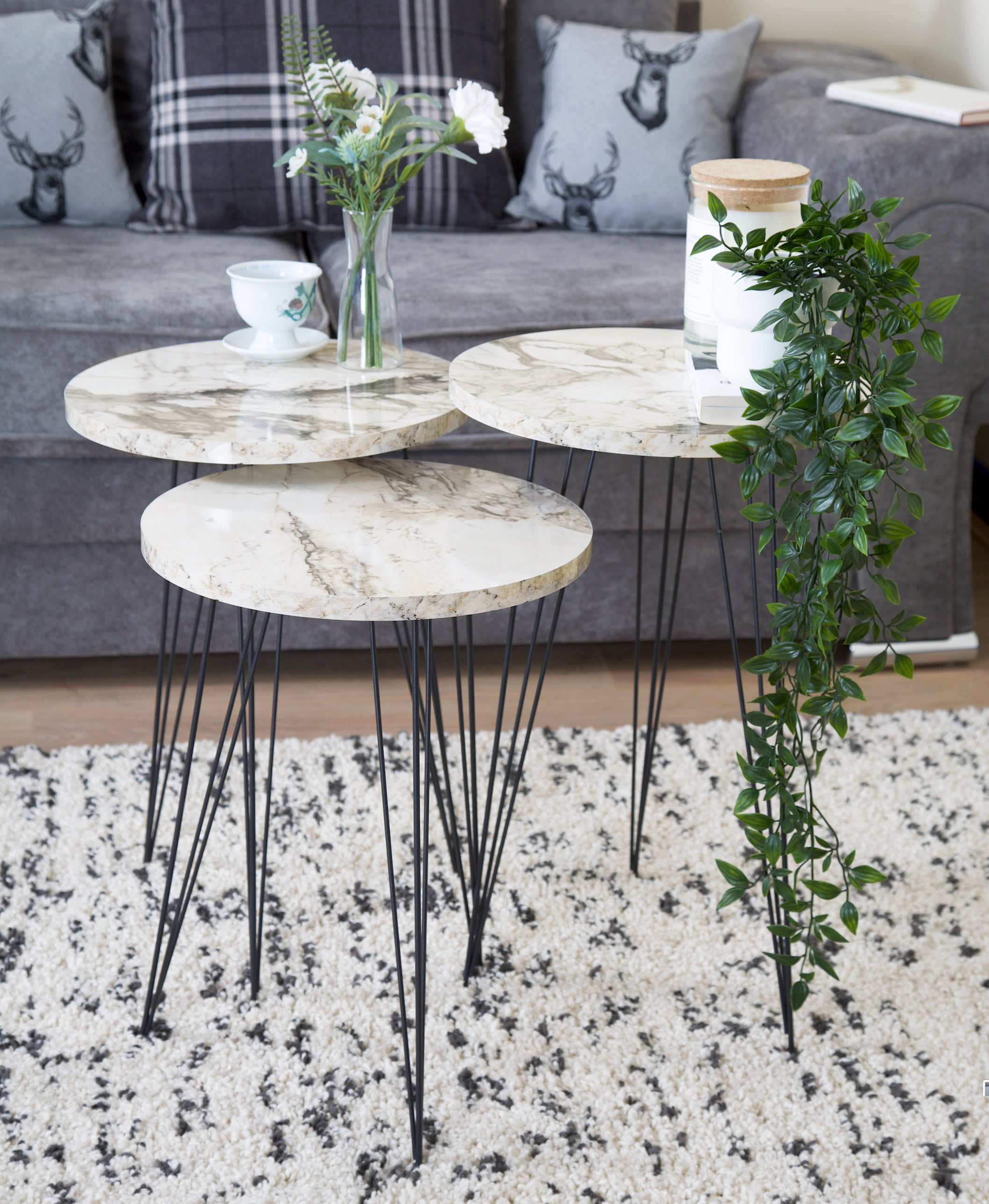 Terek Set of 3 Round Side Tables - White Marble