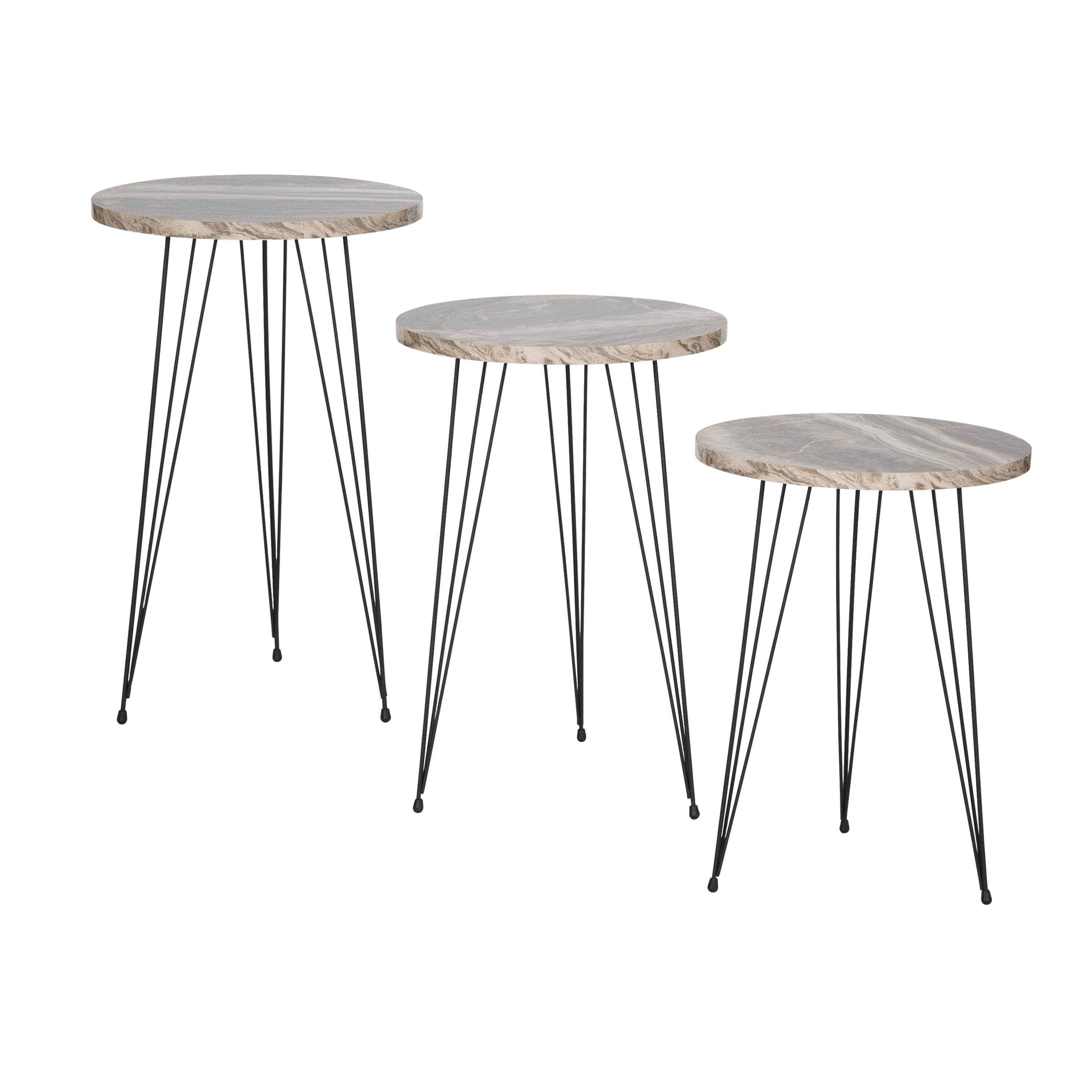 Terek Set of 3 Round Side Tables - Grey Marble