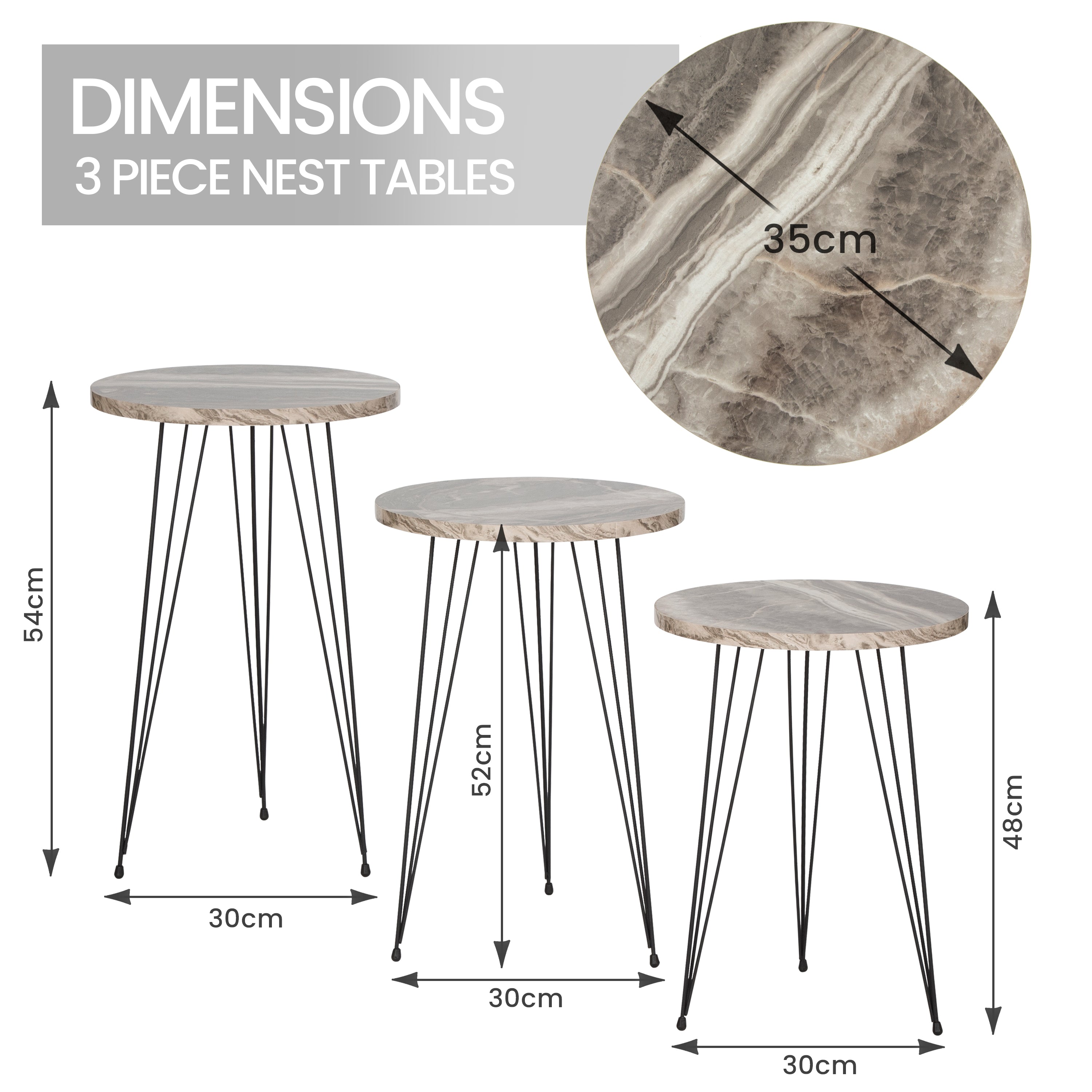 Terek Set of 3 Round Side Tables - Grey Marble
