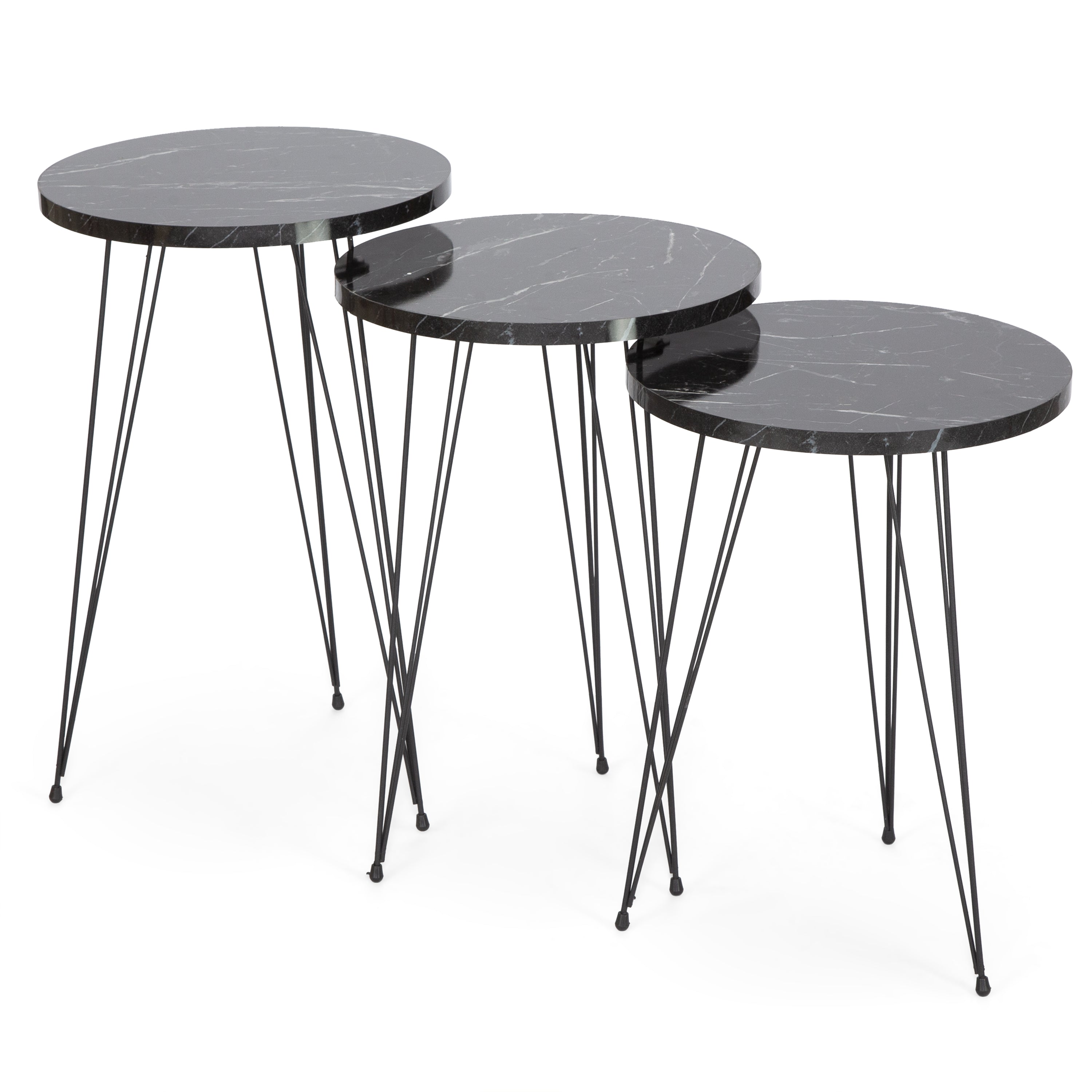Terek Set of 3 Round Side Tables - Black Marble