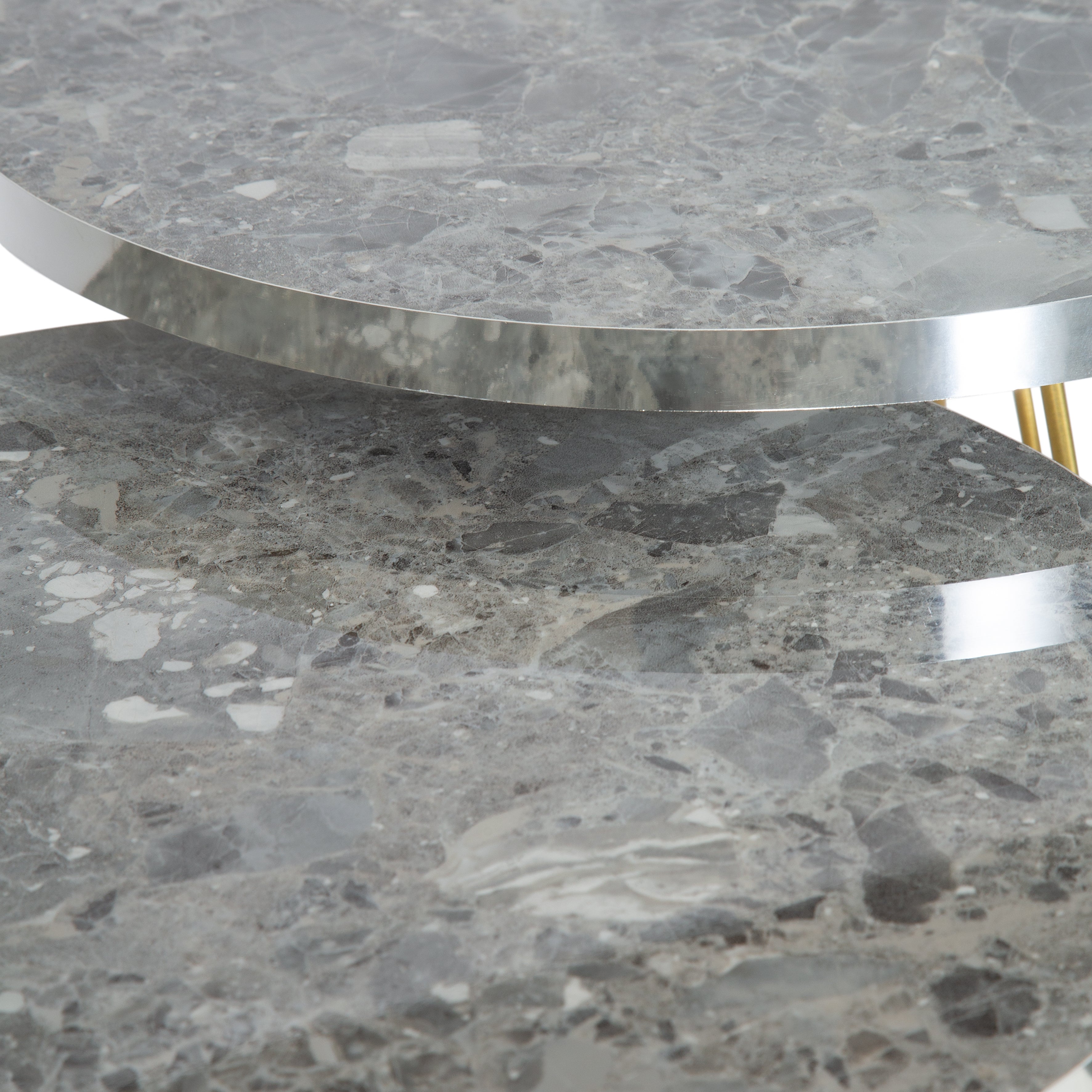Tigris Set of 3 Round Side Tables - Grey Marble & Gold