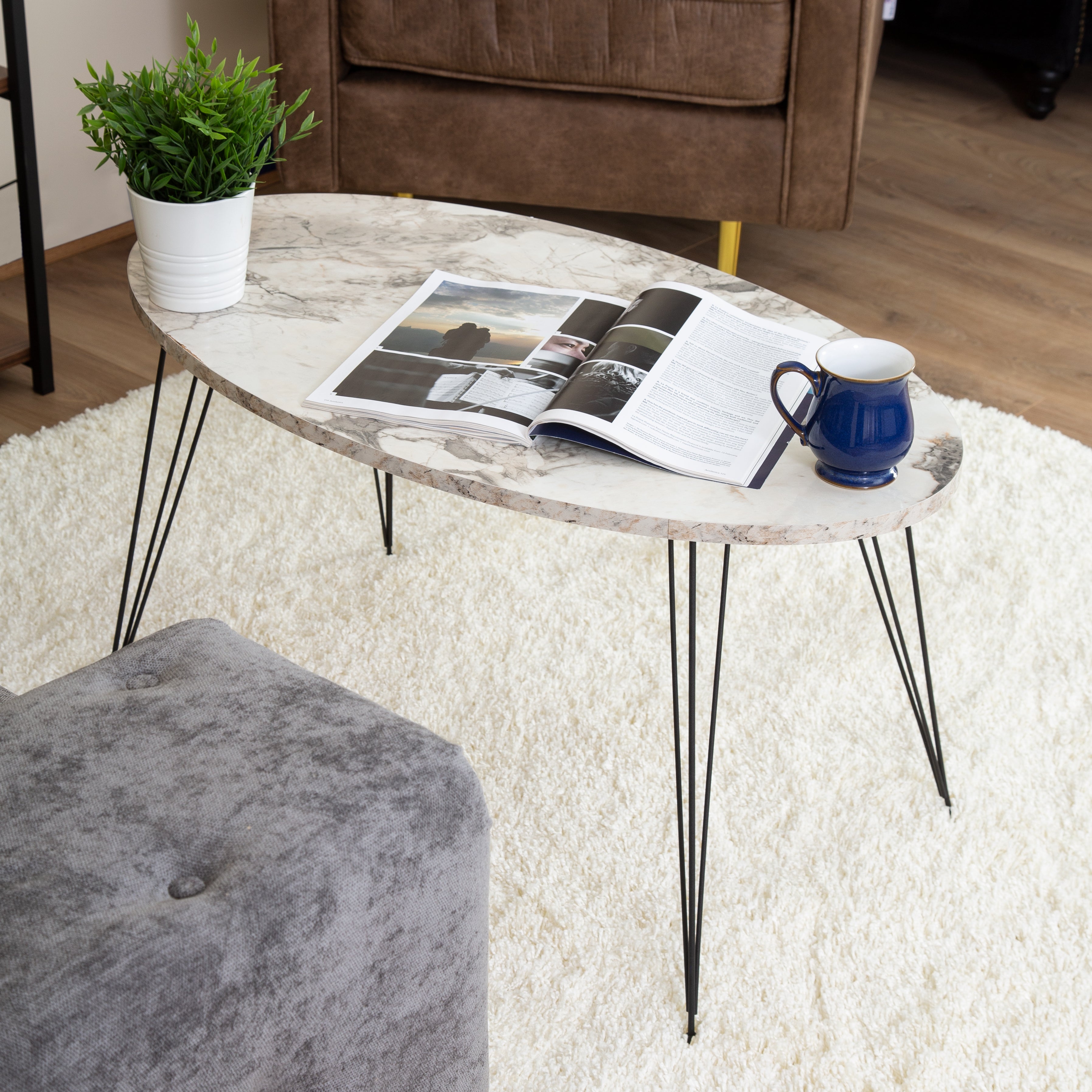 Terek Oval Coffee Table - Grey Marble