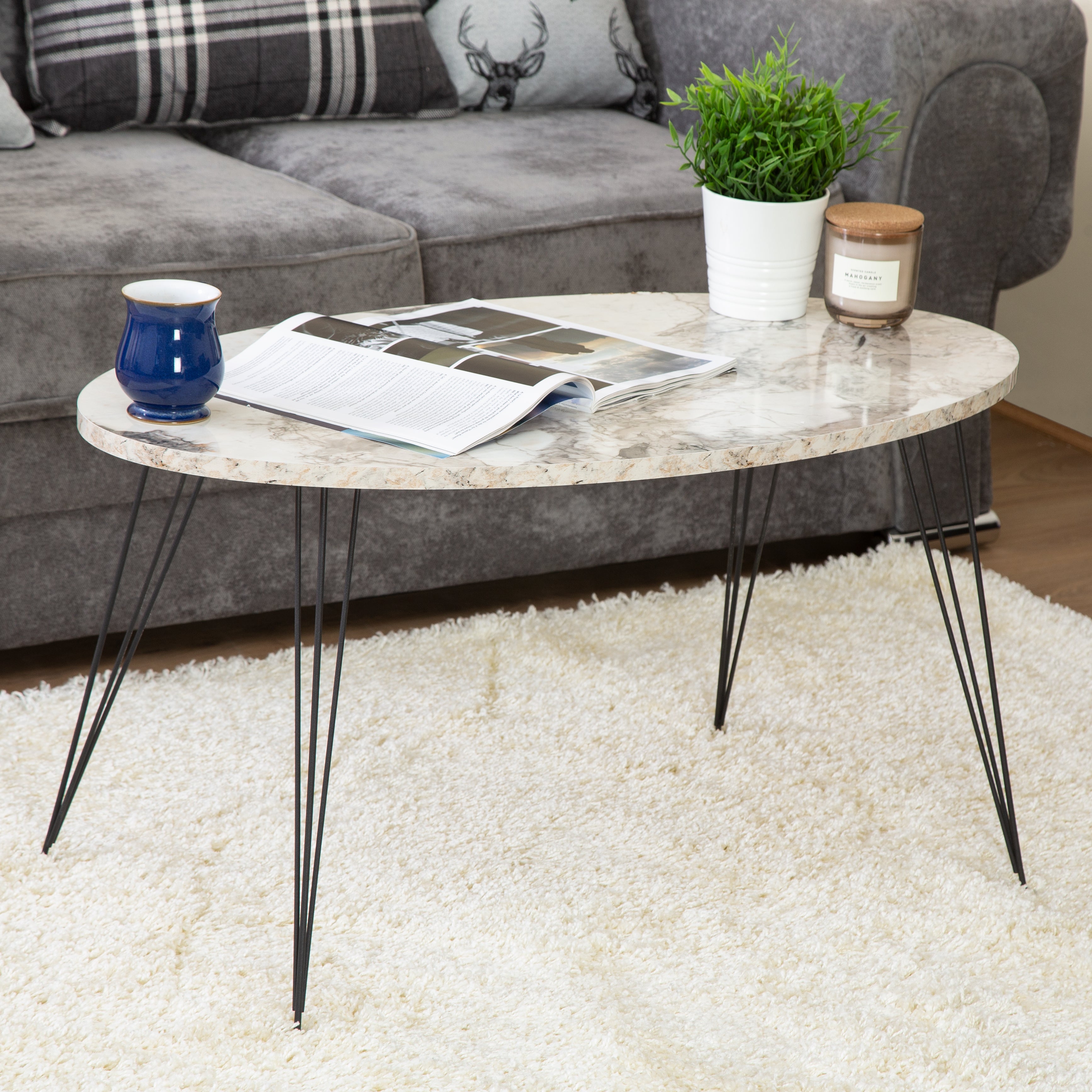 Terek Oval Coffee Table - Grey Marble