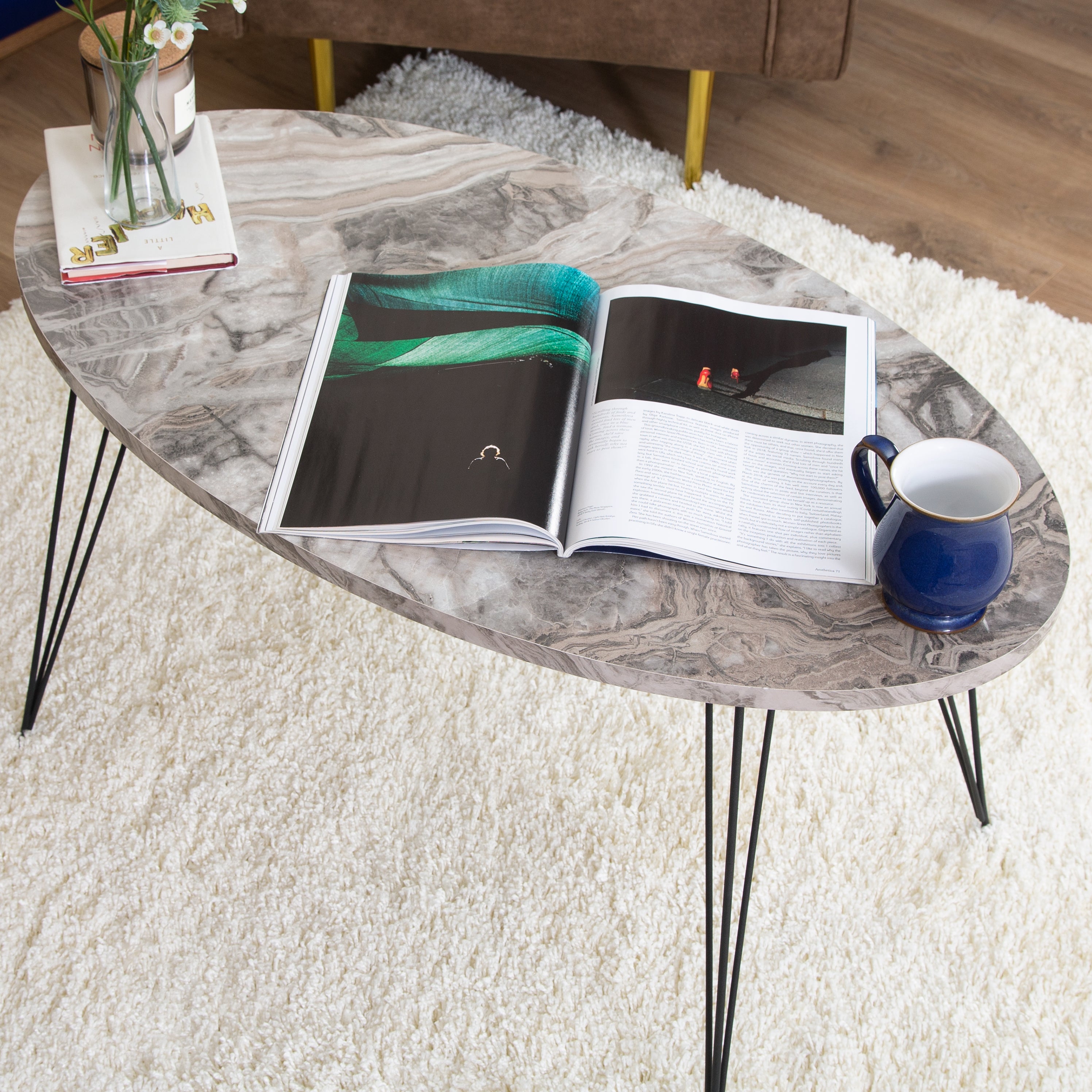 Terek Oval Coffee Table - Grey Marble