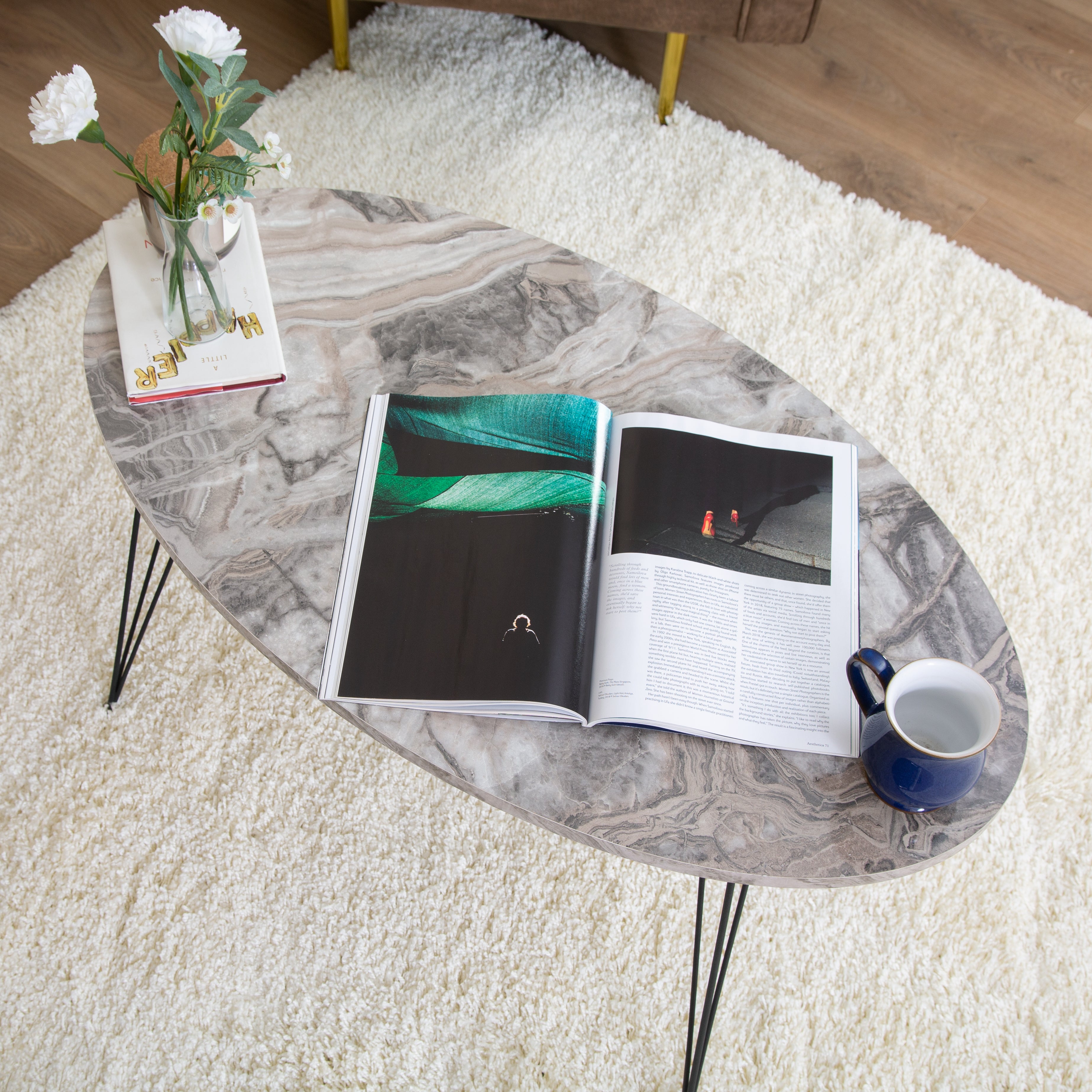 Terek Oval Coffee Table - Grey Marble