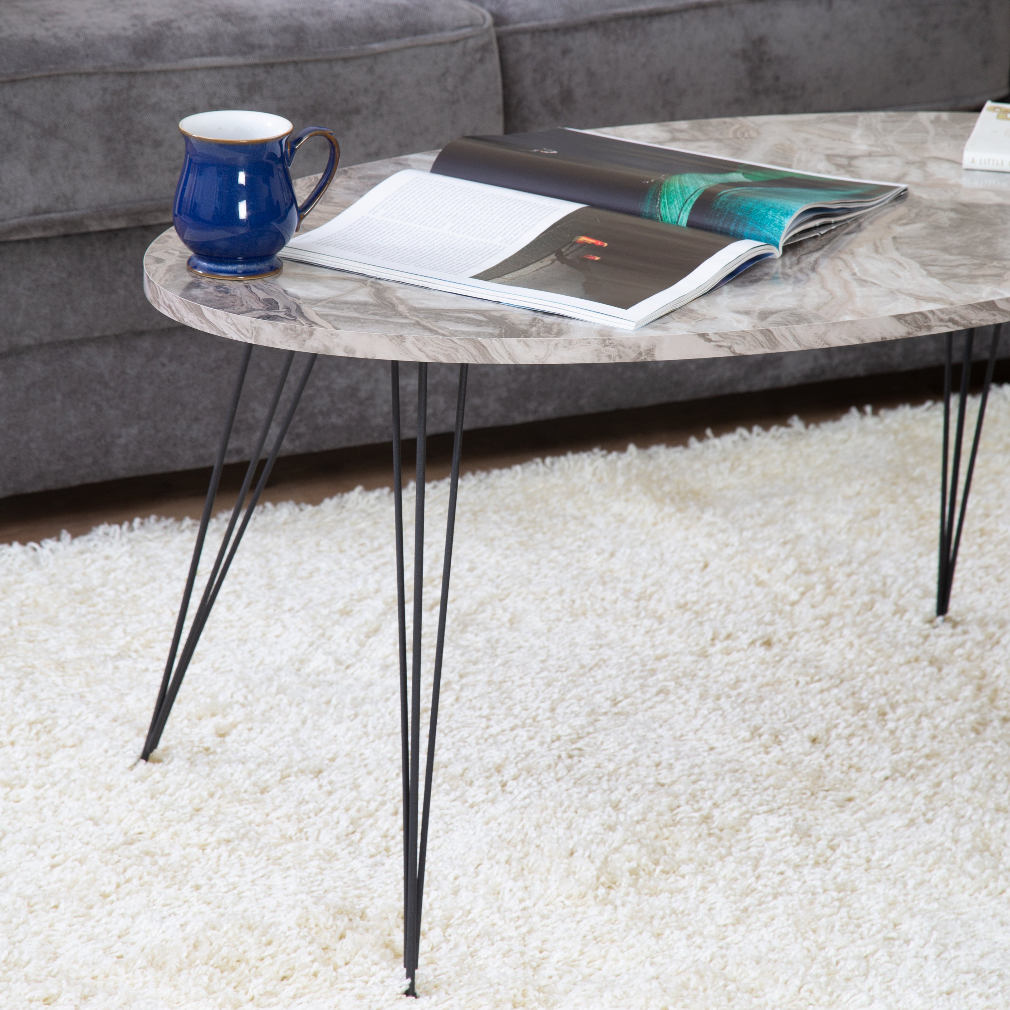 Terek Oval Coffee Table - Grey Marble