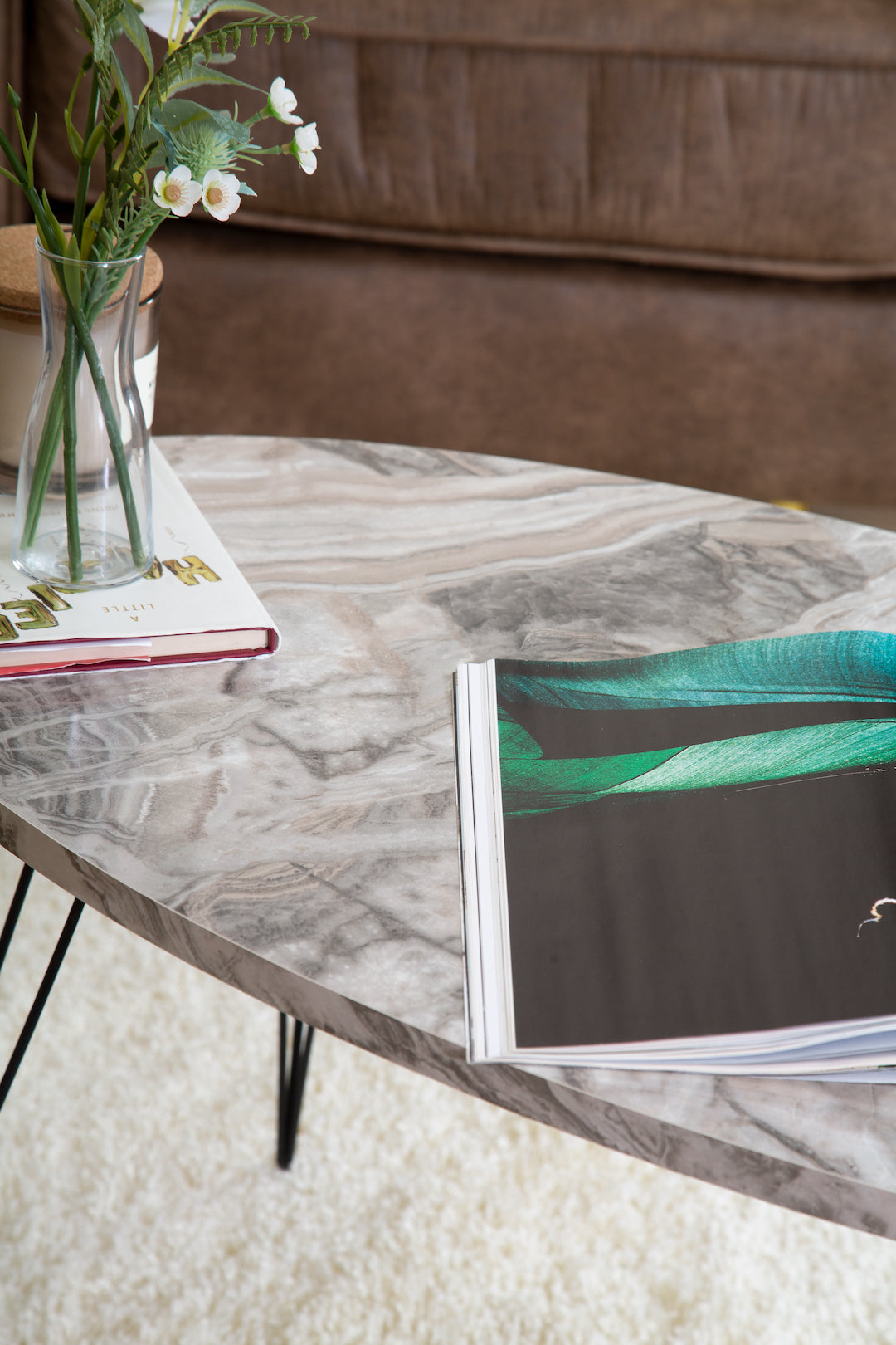 Terek Oval Coffee Table - Grey Marble
