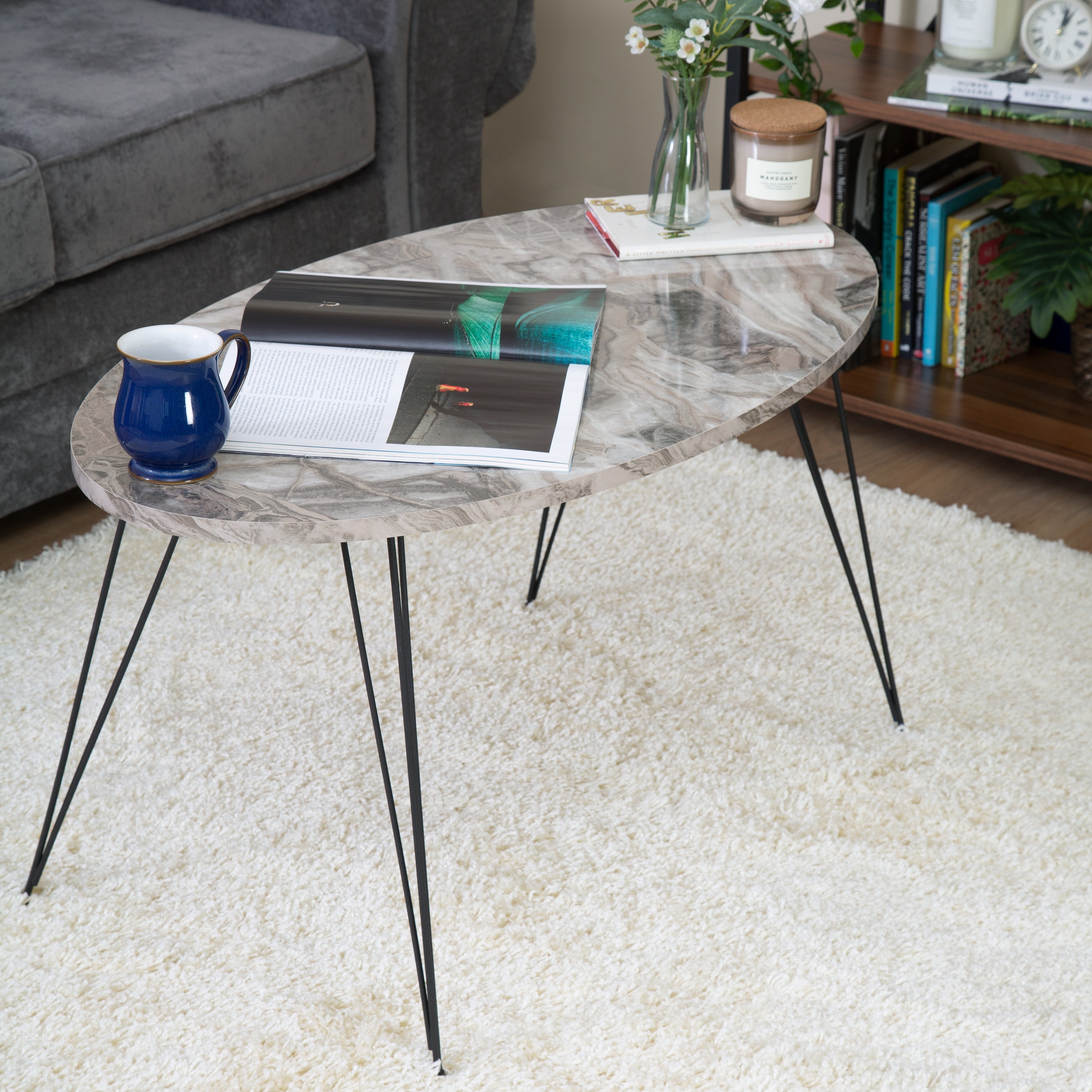 Terek Oval Coffee Table - Grey Marble