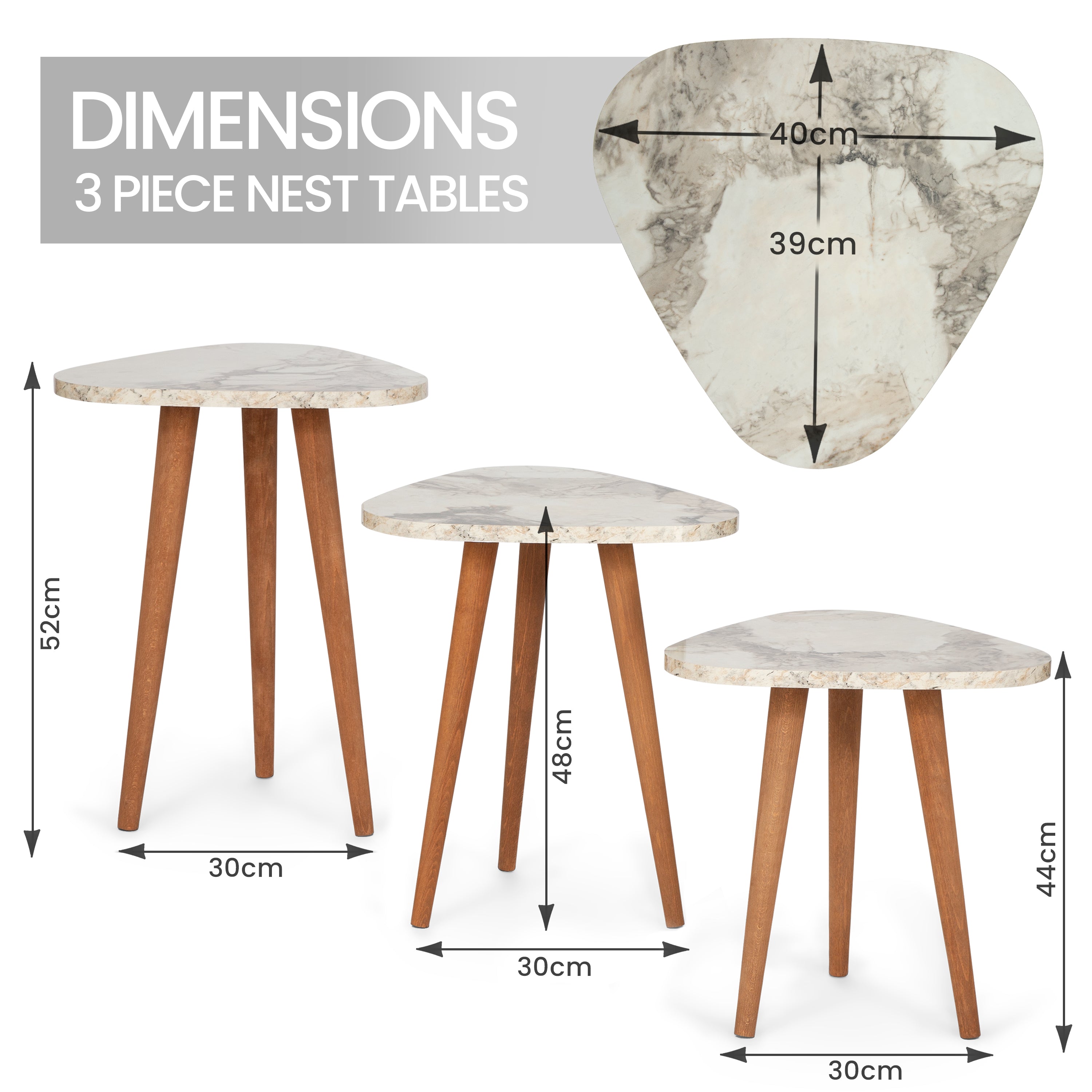 Sunja Set of 3 Triangle Side Tables - White Marble