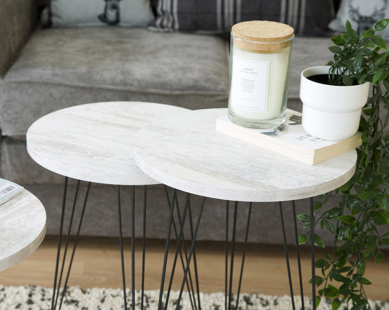 Terek Set of 3 Round Side Tables - White Wood