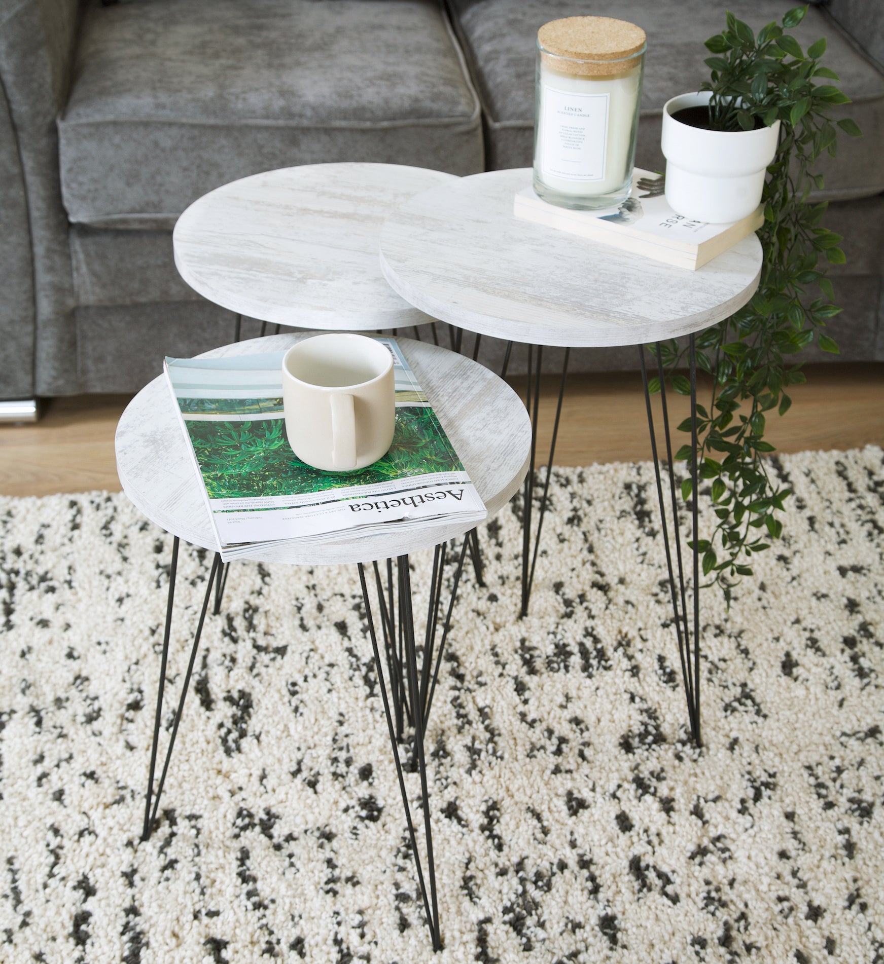 Terek Set of 3 Round Side Tables - White Wood