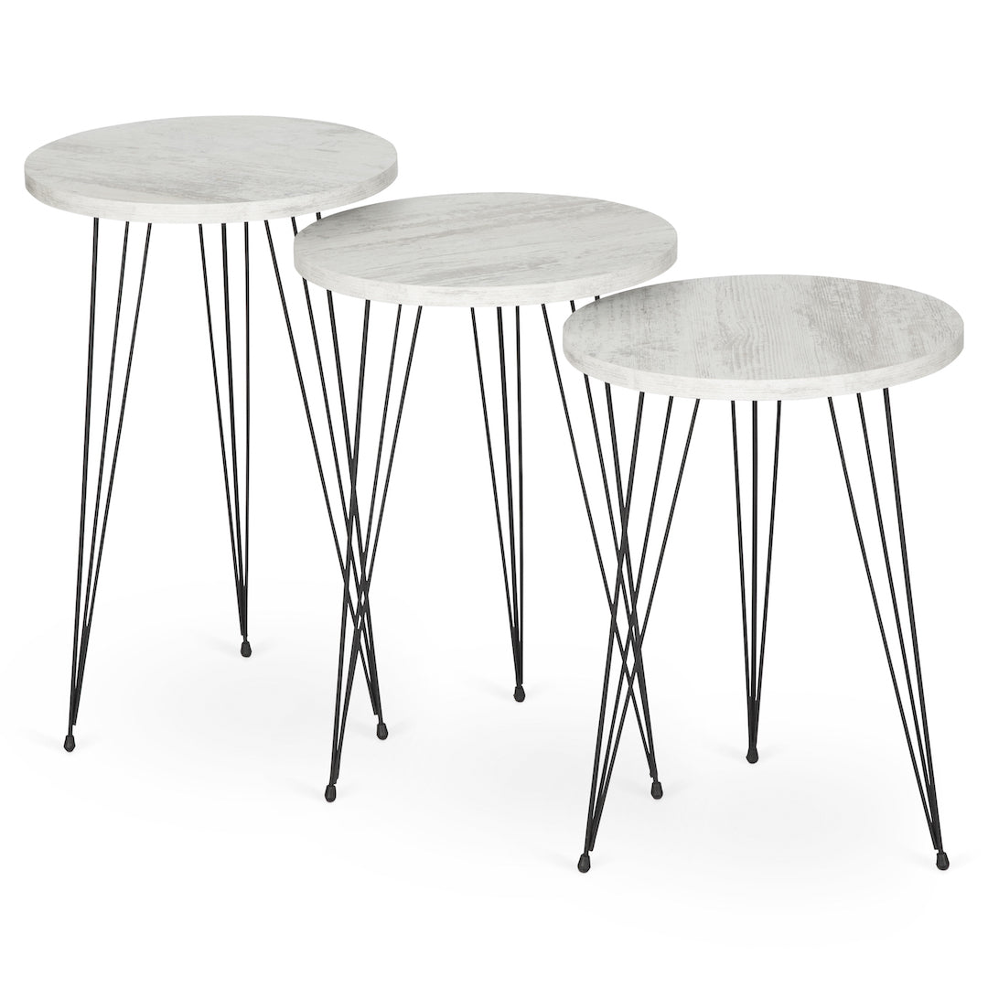 Terek Set of 3 Round Side Tables - White Wood