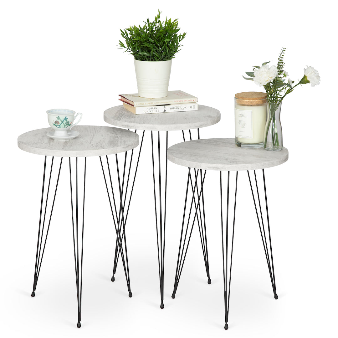 Terek Set of 3 Round Side Tables - White Wood