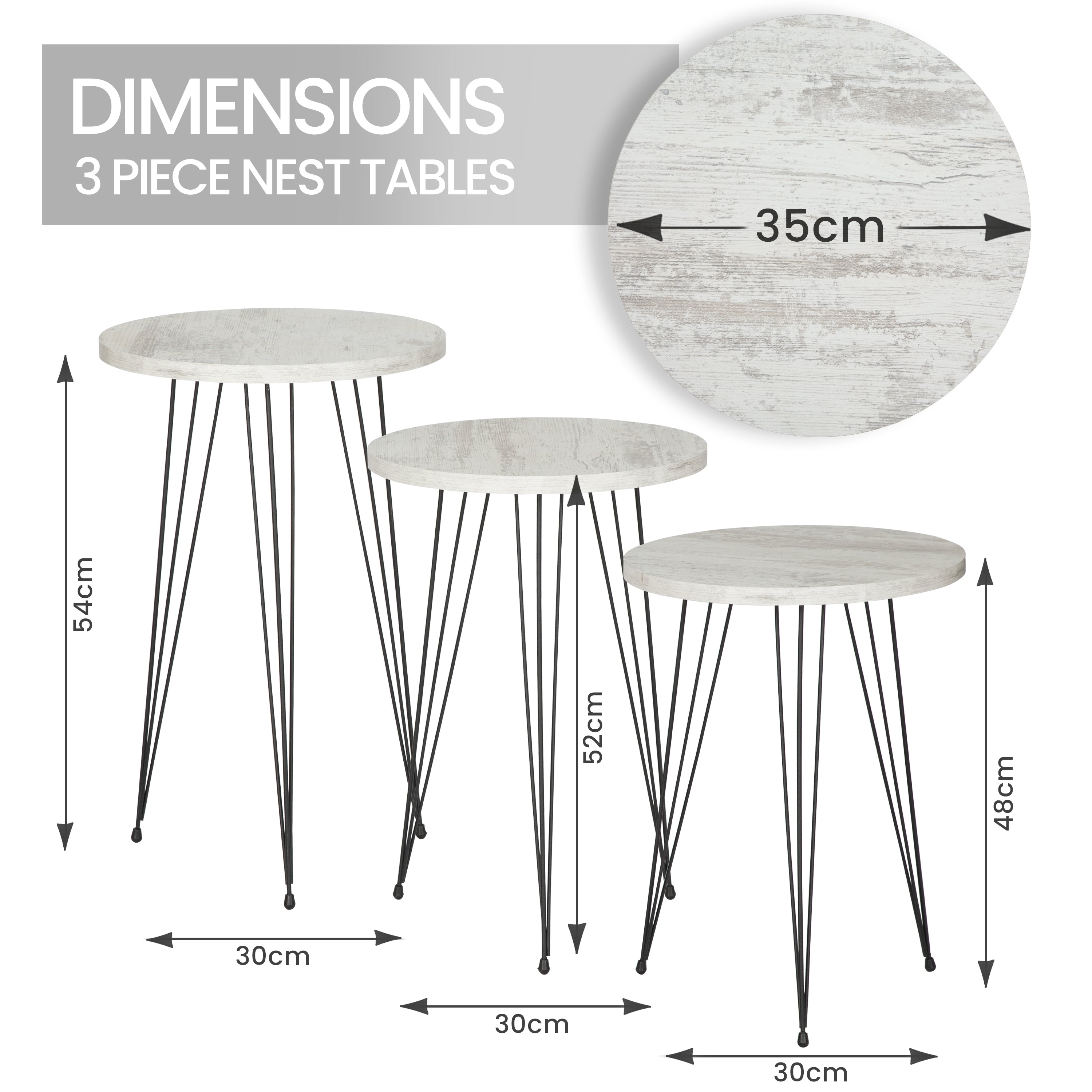 Terek Set of 3 Round Side Tables - White Wood