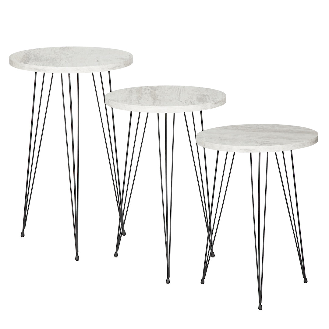 Terek Set of 3 Round Side Tables - White Wood