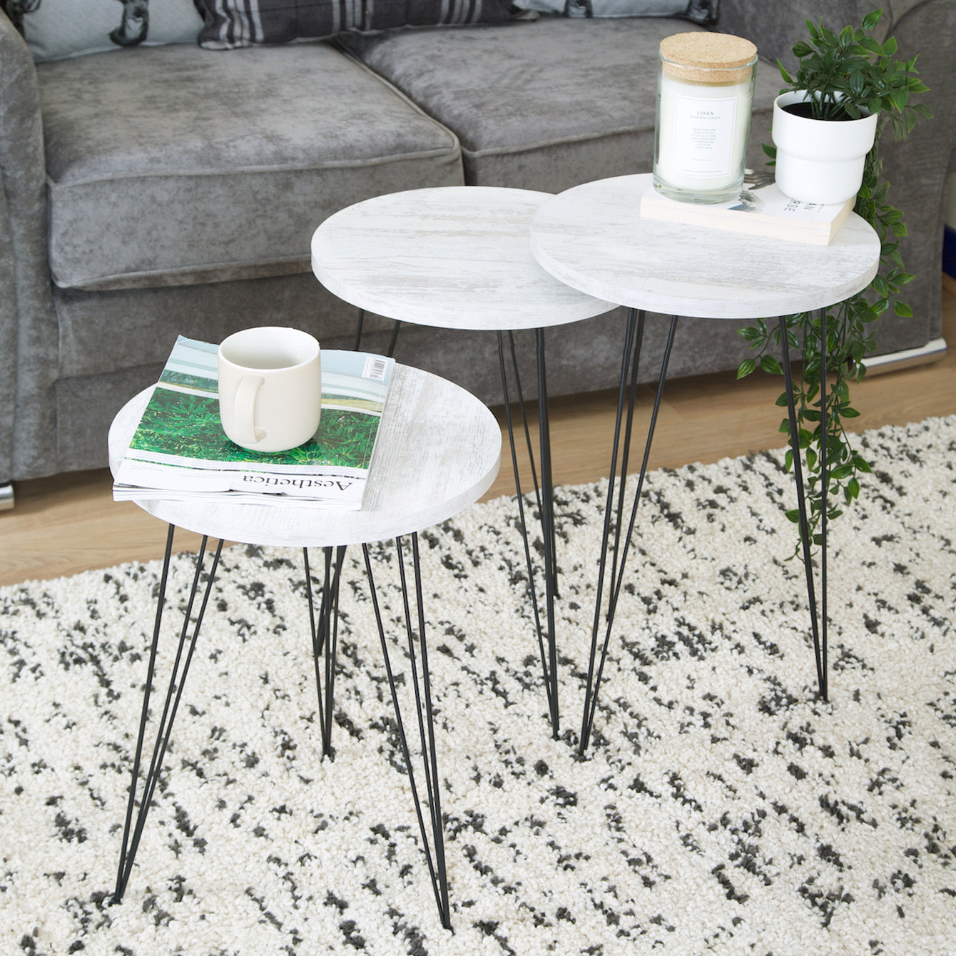 Terek Set of 3 Round Side Tables - White Wood