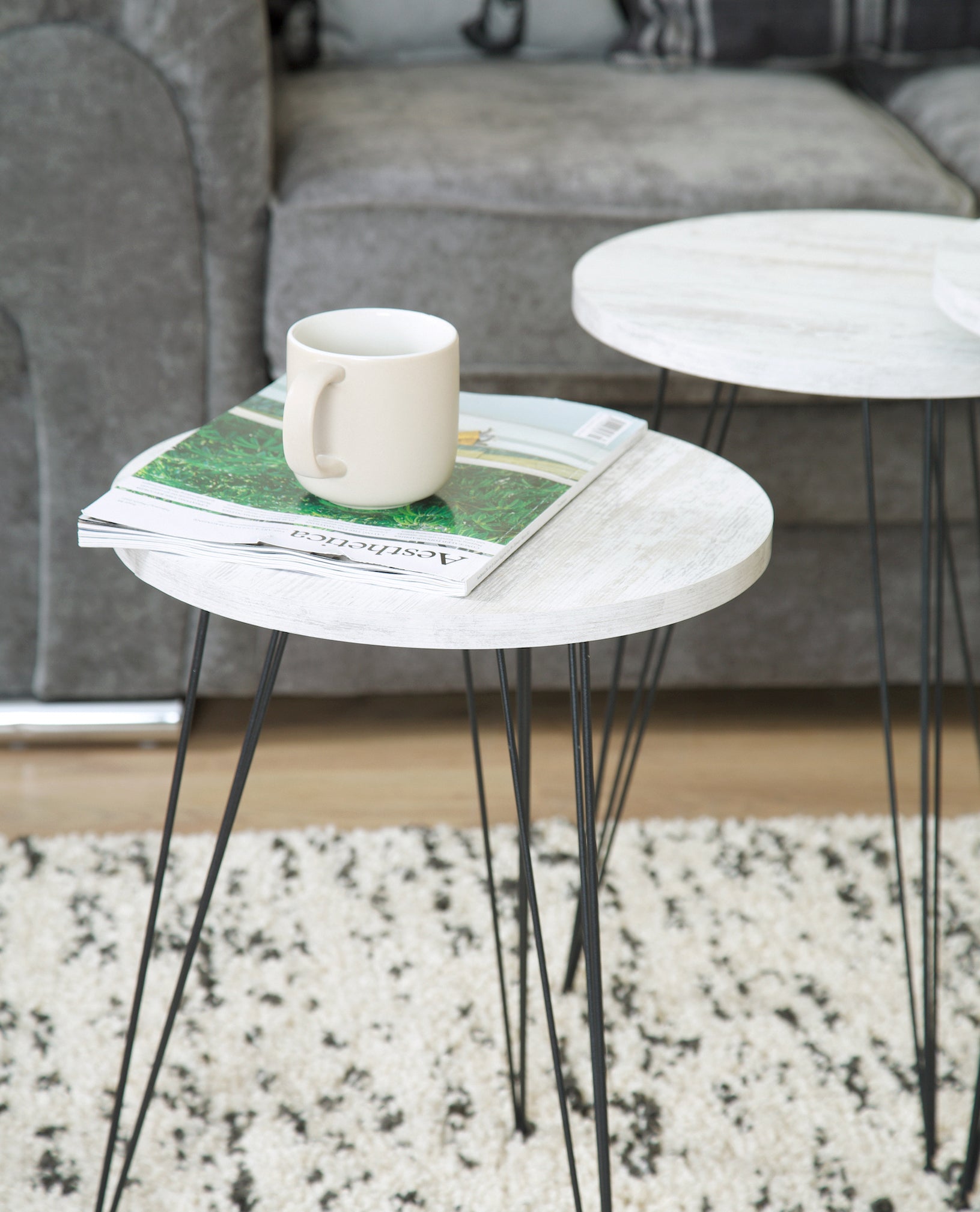 Terek Set of 3 Round Side Tables - White Wood