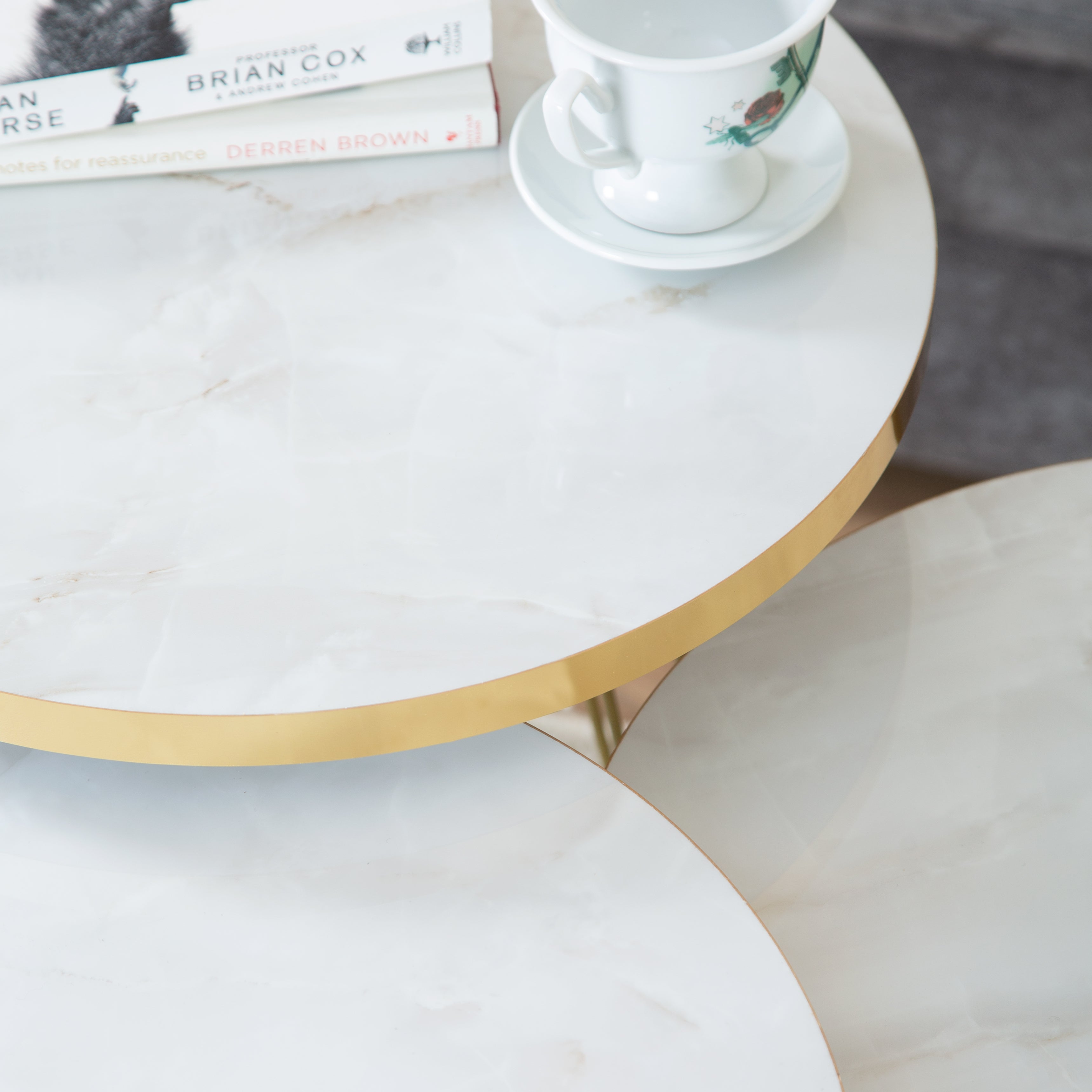 Tigris Set of 3 Round Side Tables - White & Gold Marble