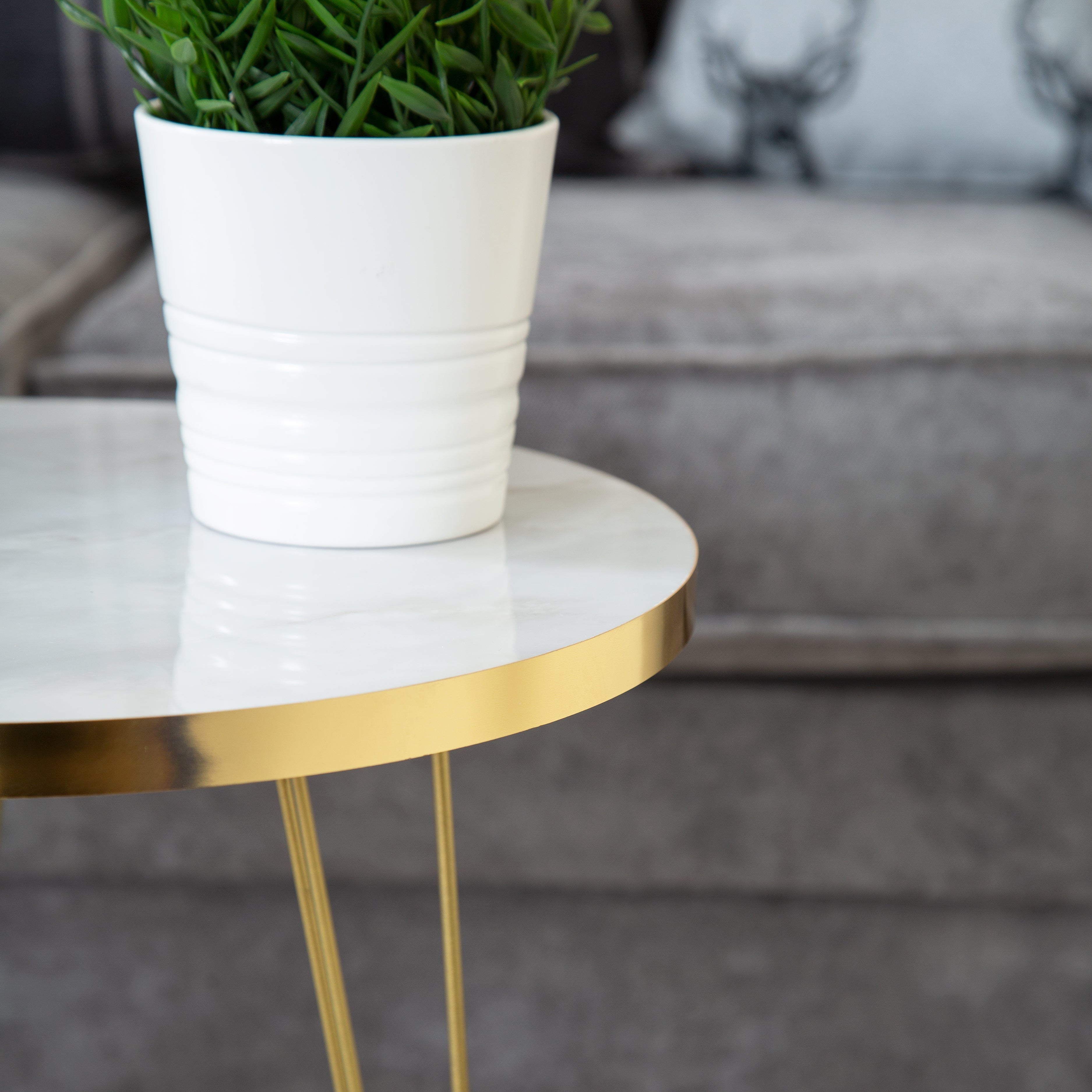Tigris Set of 3 Round Side Tables - White & Gold Marble