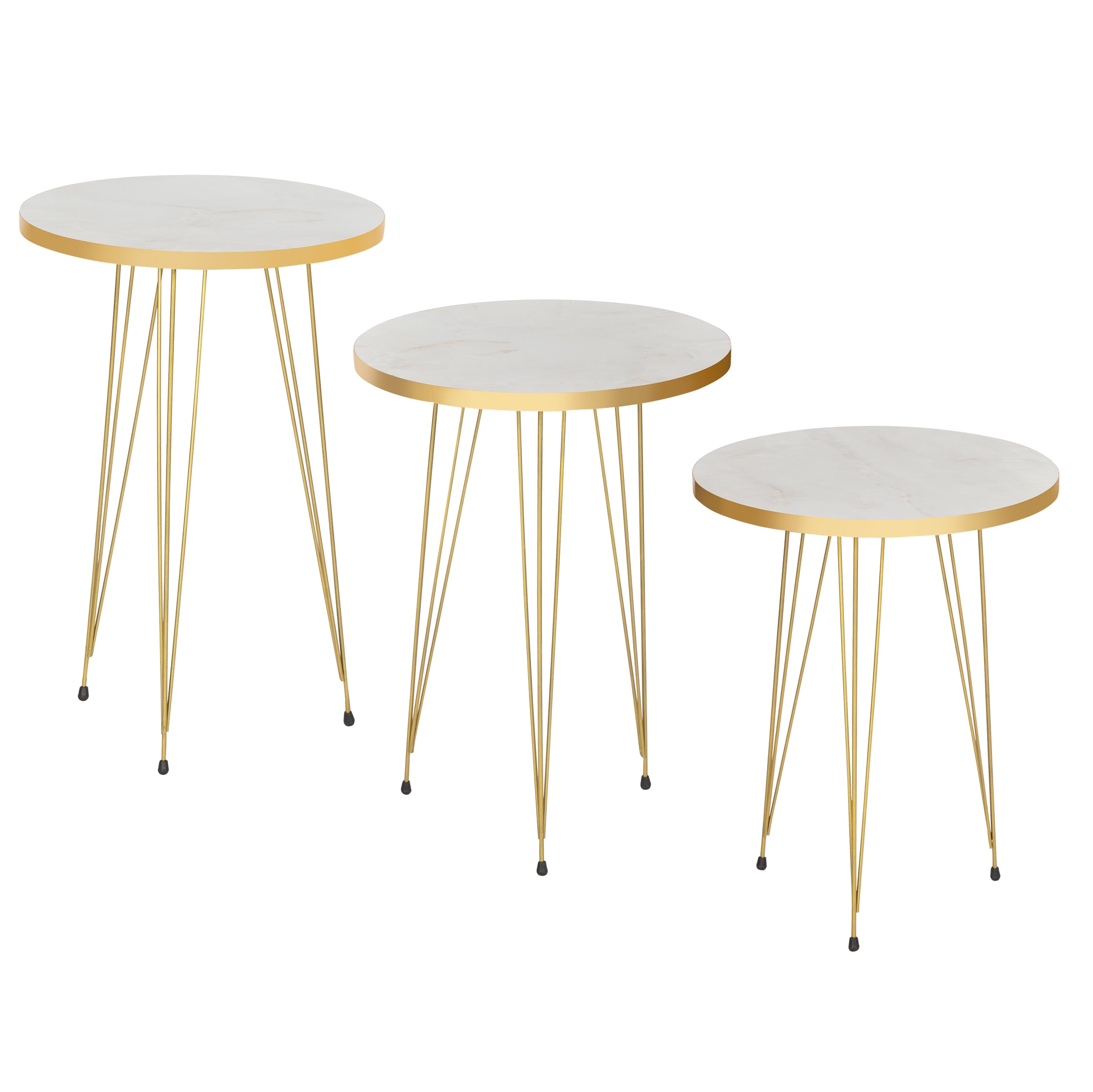 Tigris Set of 3 Round Side Tables - White & Gold Marble