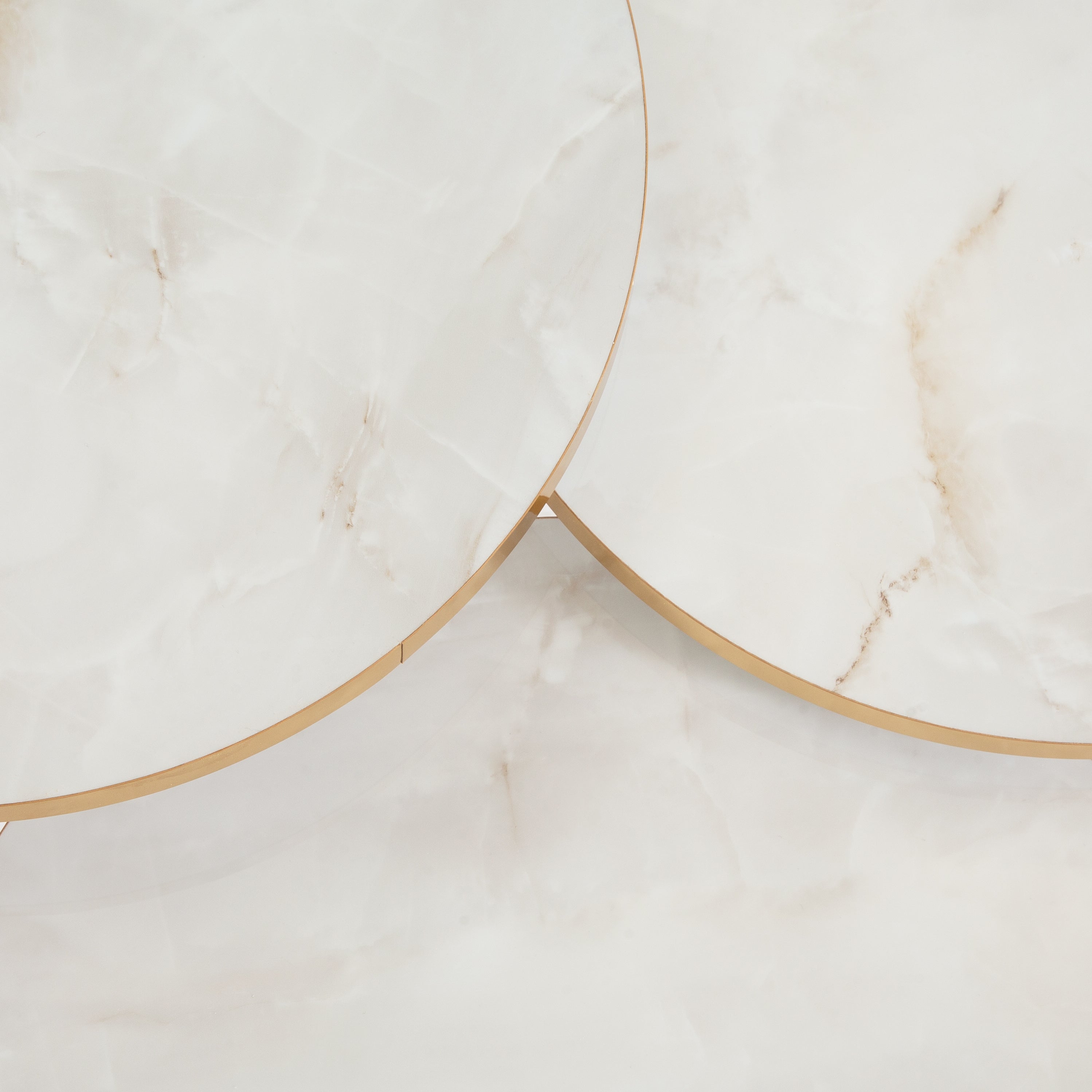 Tigris Set of 3 Round Side Tables - White & Gold Marble