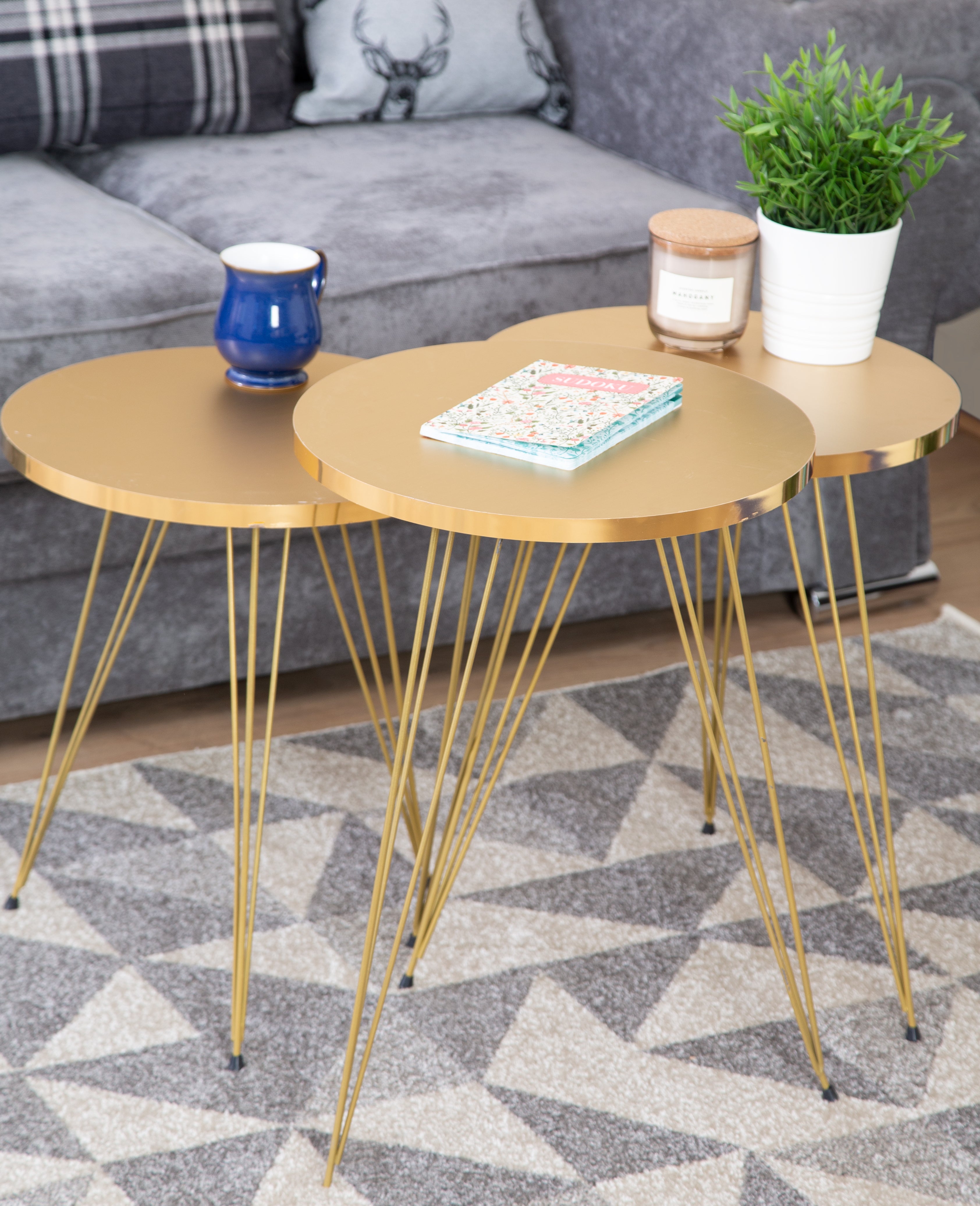 Tigris Set of 3 Round Side Tables - Gold