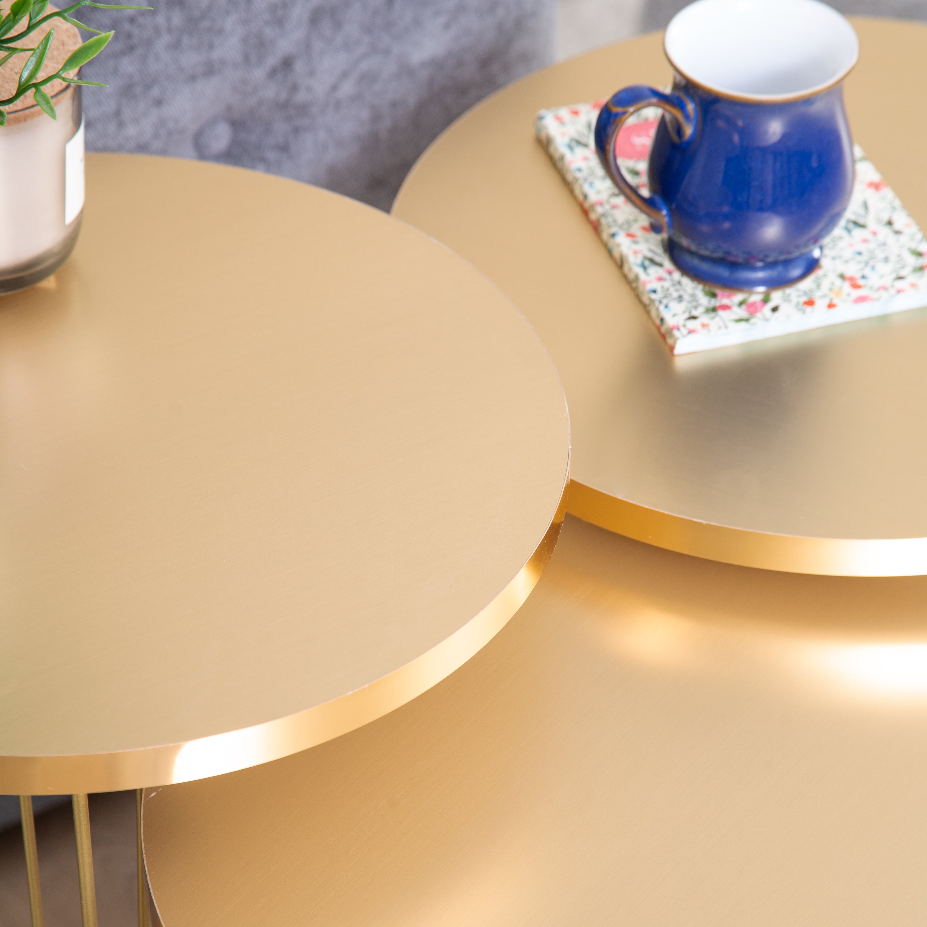 Tigris Set of 3 Round Side Tables - Gold