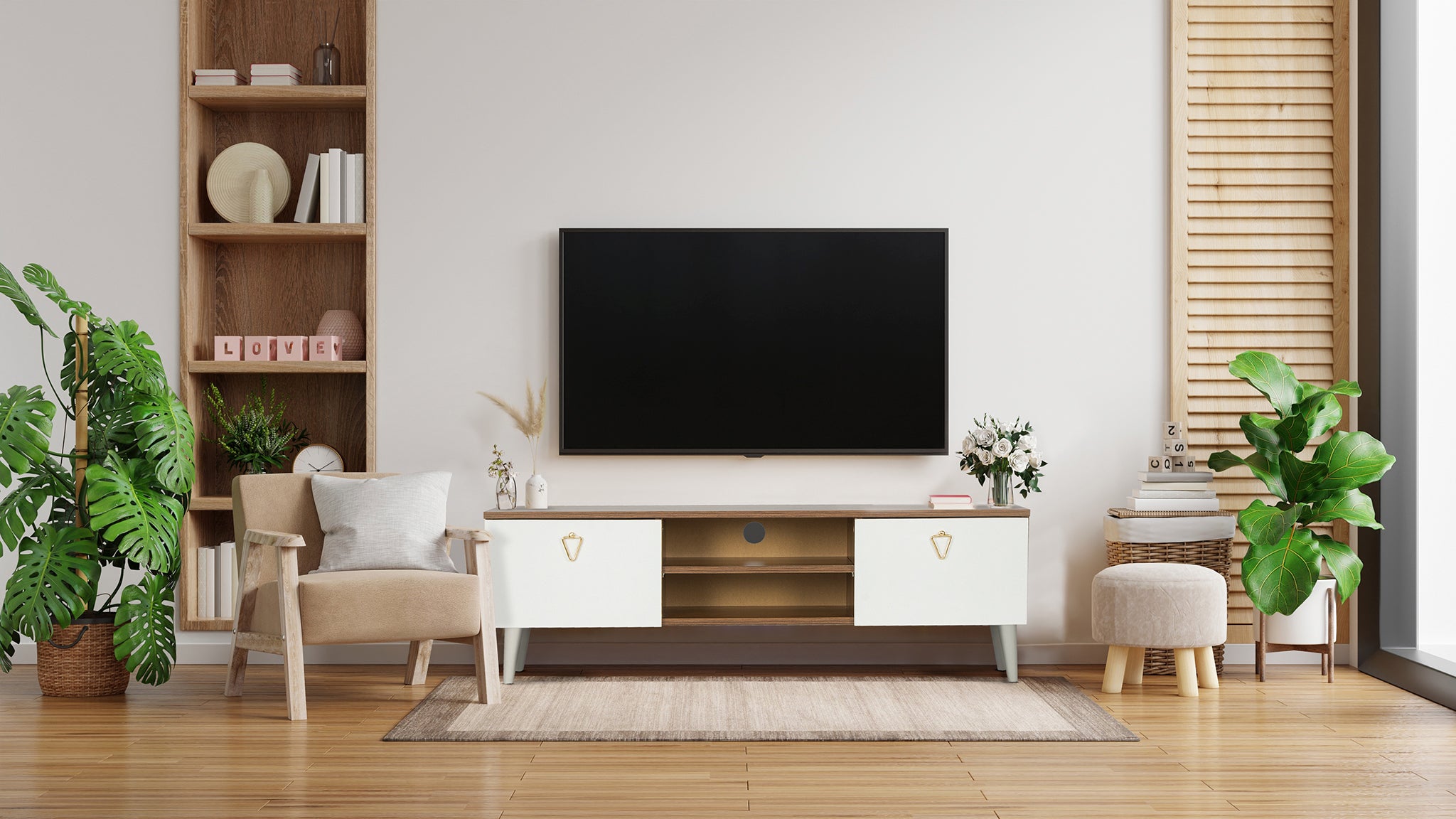 Bergama TV Stand With Storage - Walnut White
