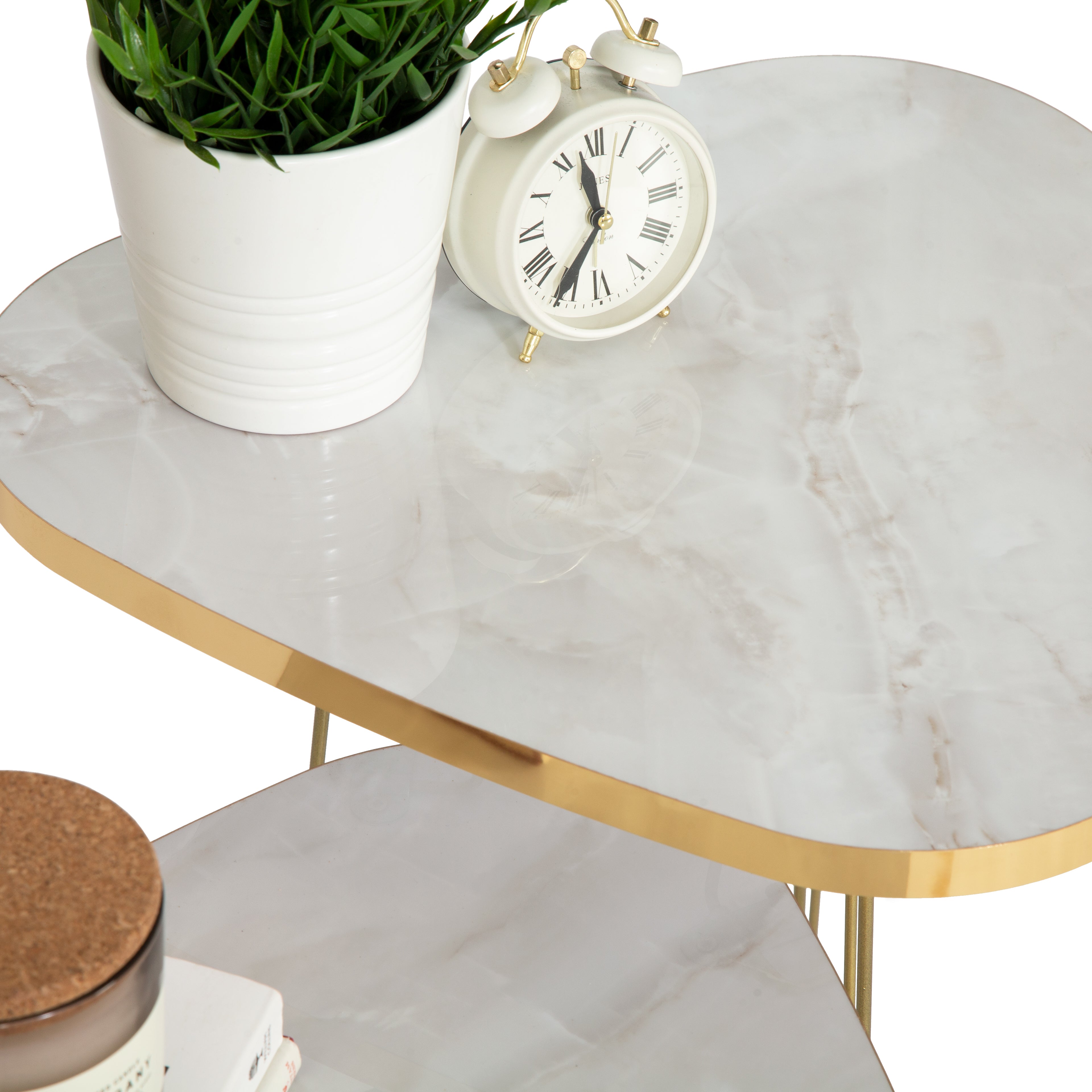 Tigris Set of 3 Triangle Side Tables - White & Gold Marble