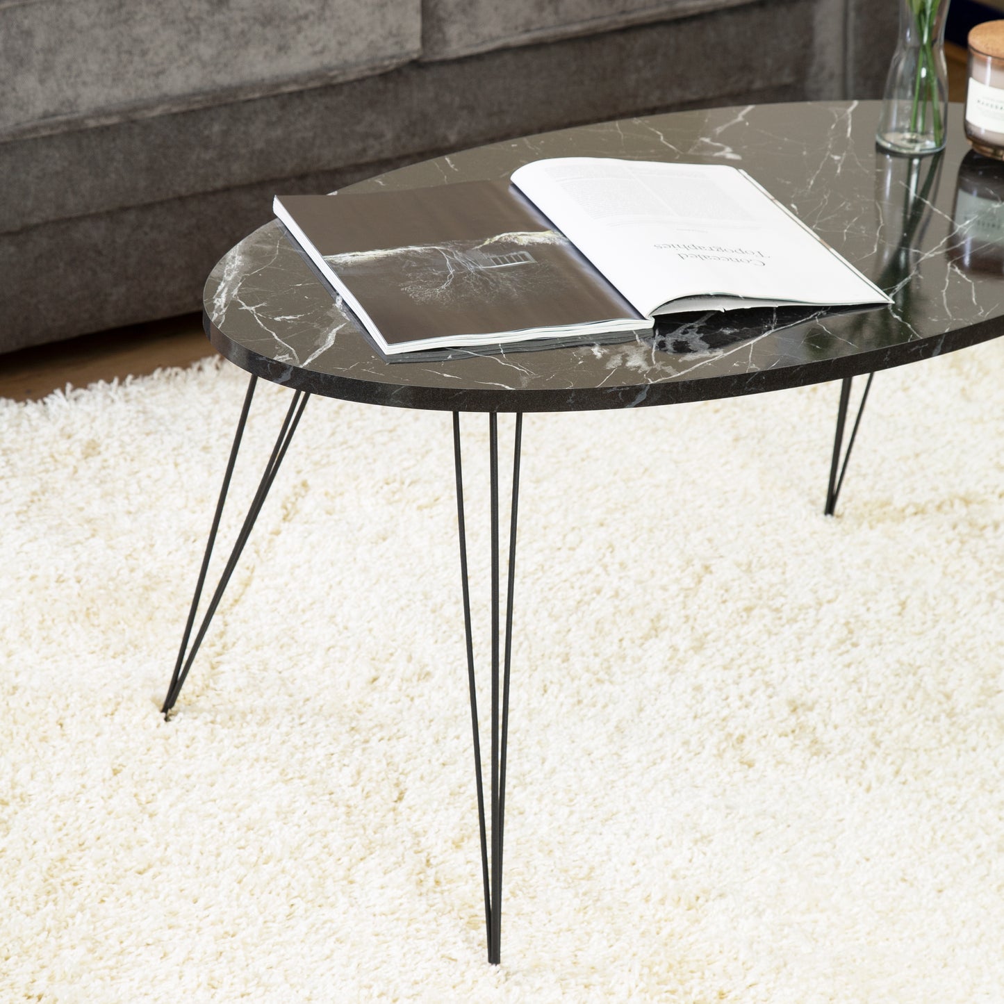 Terek Oval Coffee Table - Black Marble