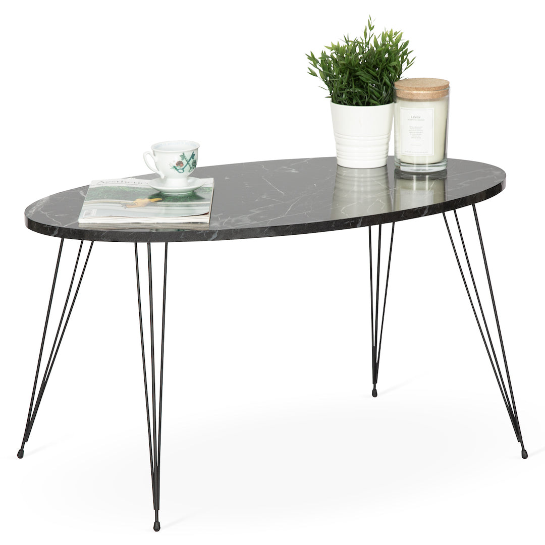 Terek Oval Coffee Table - Black Marble