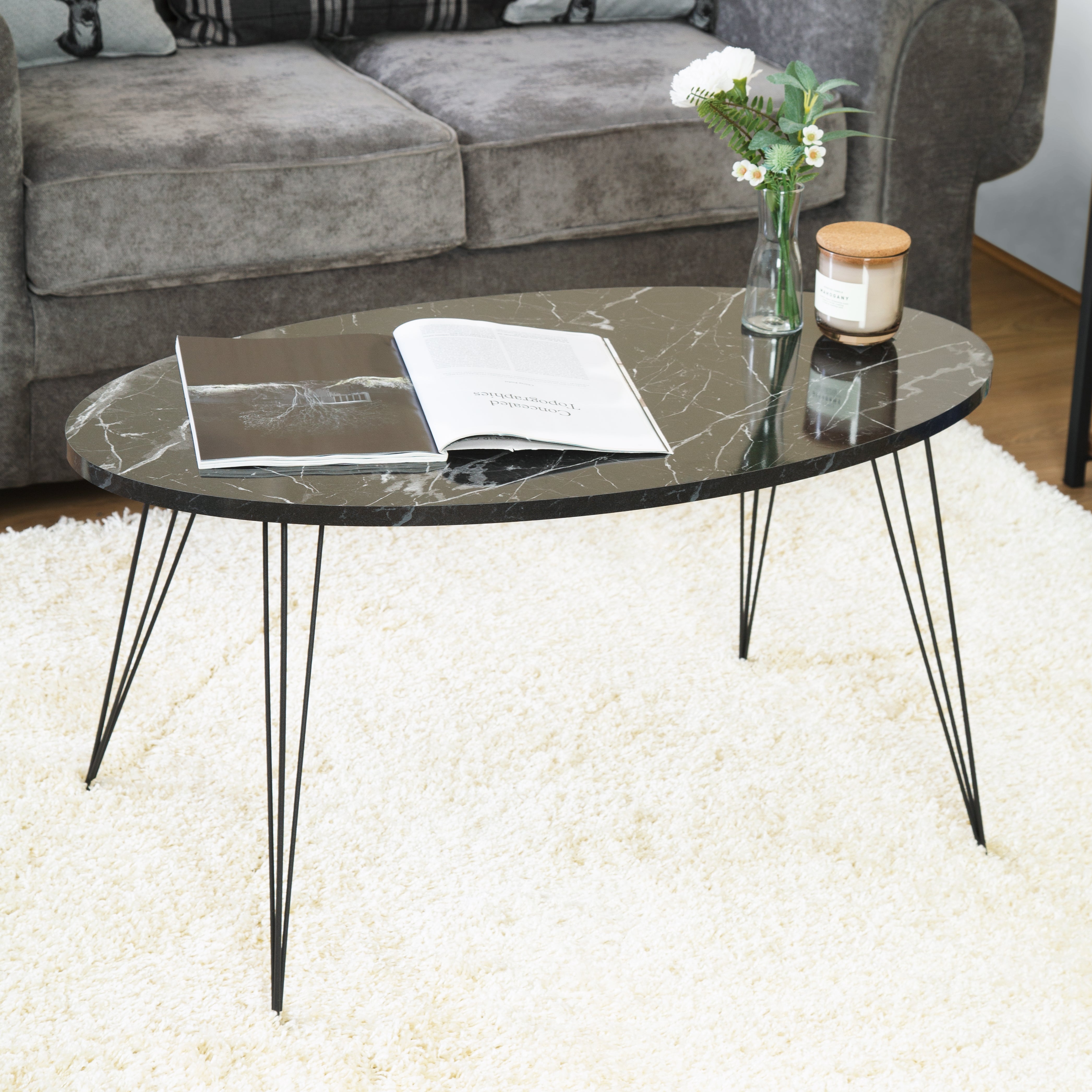 Terek Oval Coffee Table - Black Marble