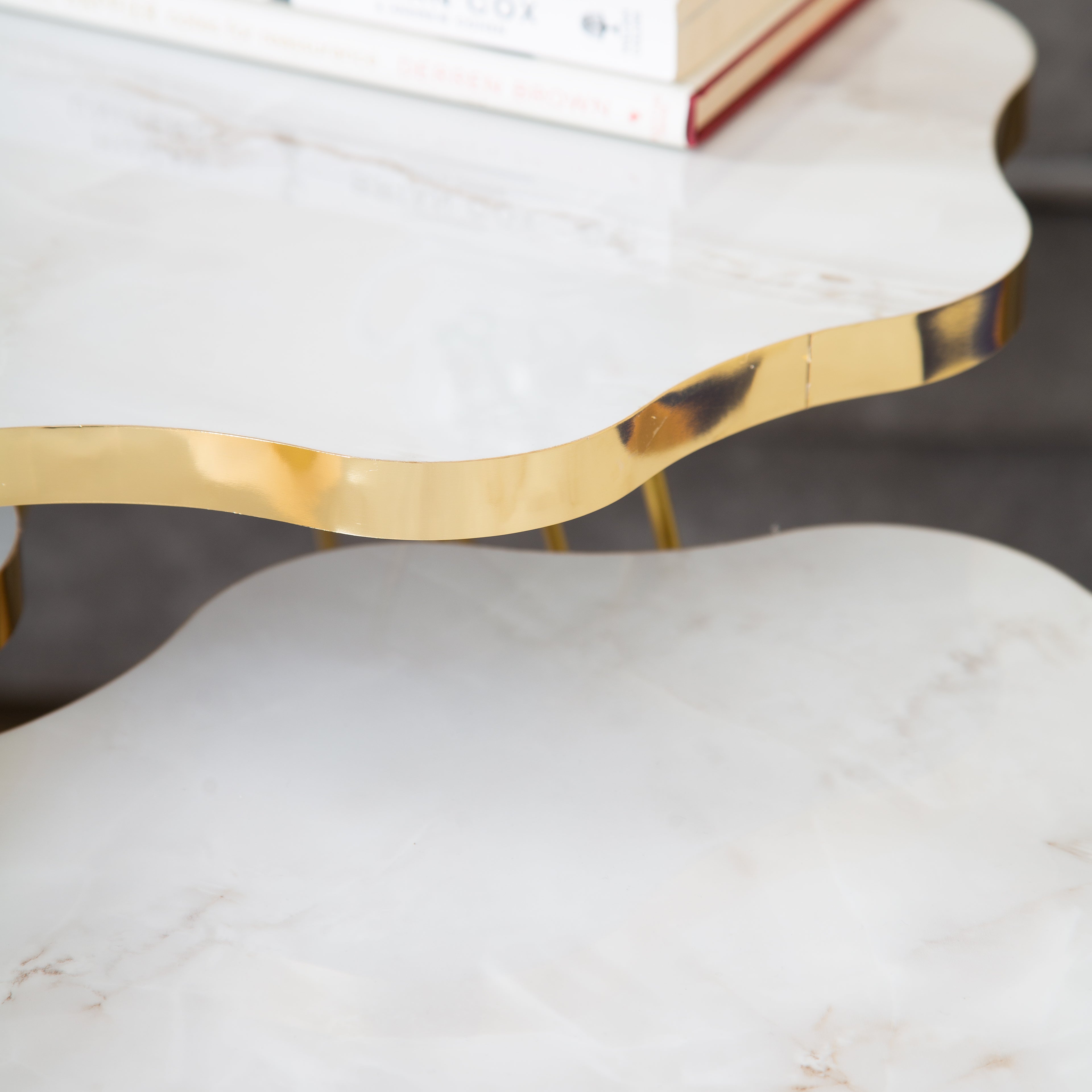 Daisy Set Of 3 Side Tables - White Marble & Gold