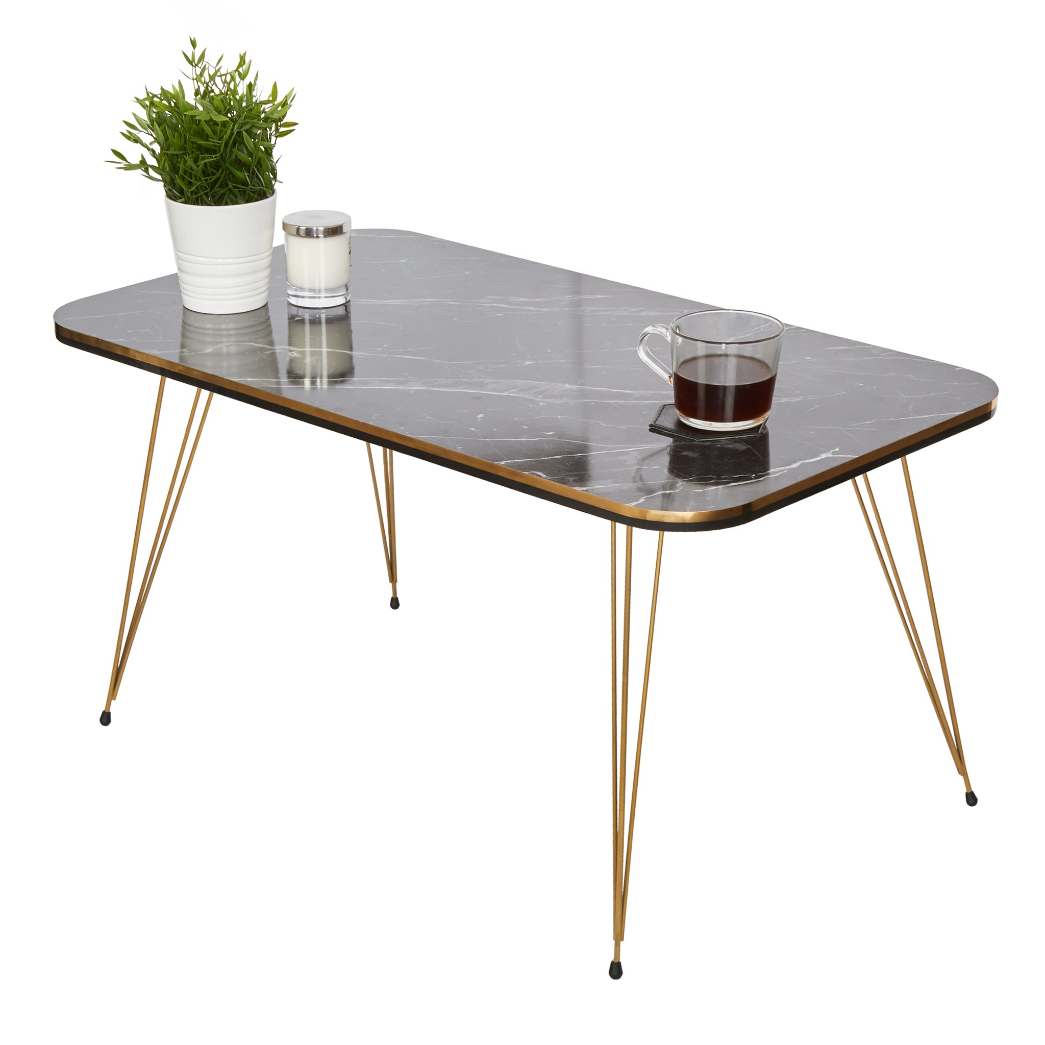 Ellipse Rectangle Coffee Table & Set of 3 Side tables - Gold & Black Marble