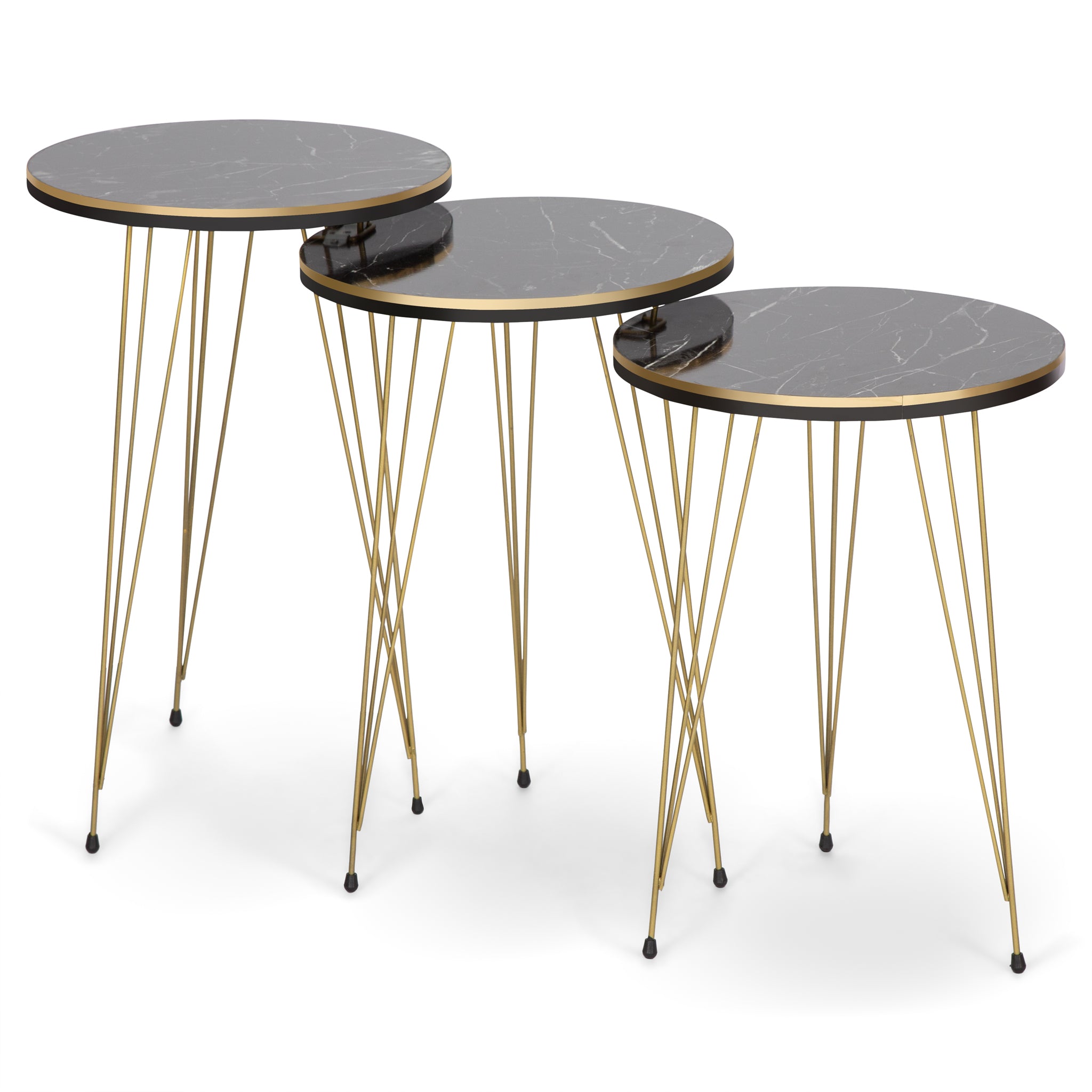 Ellipse Rectangle Coffee Table & Set of 3 Side tables - Gold & Black Marble