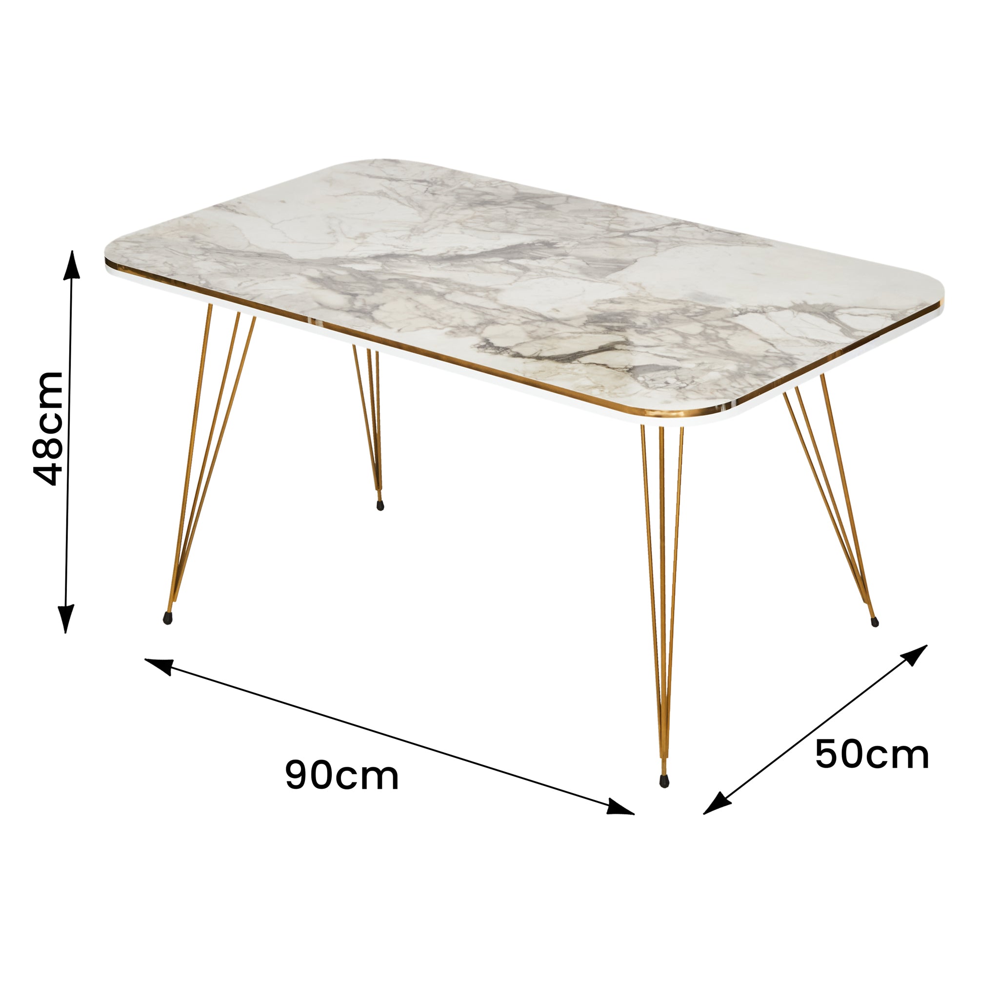 Rectangle Coffee Table & Set of 3 Side tables - Gold & White Marble