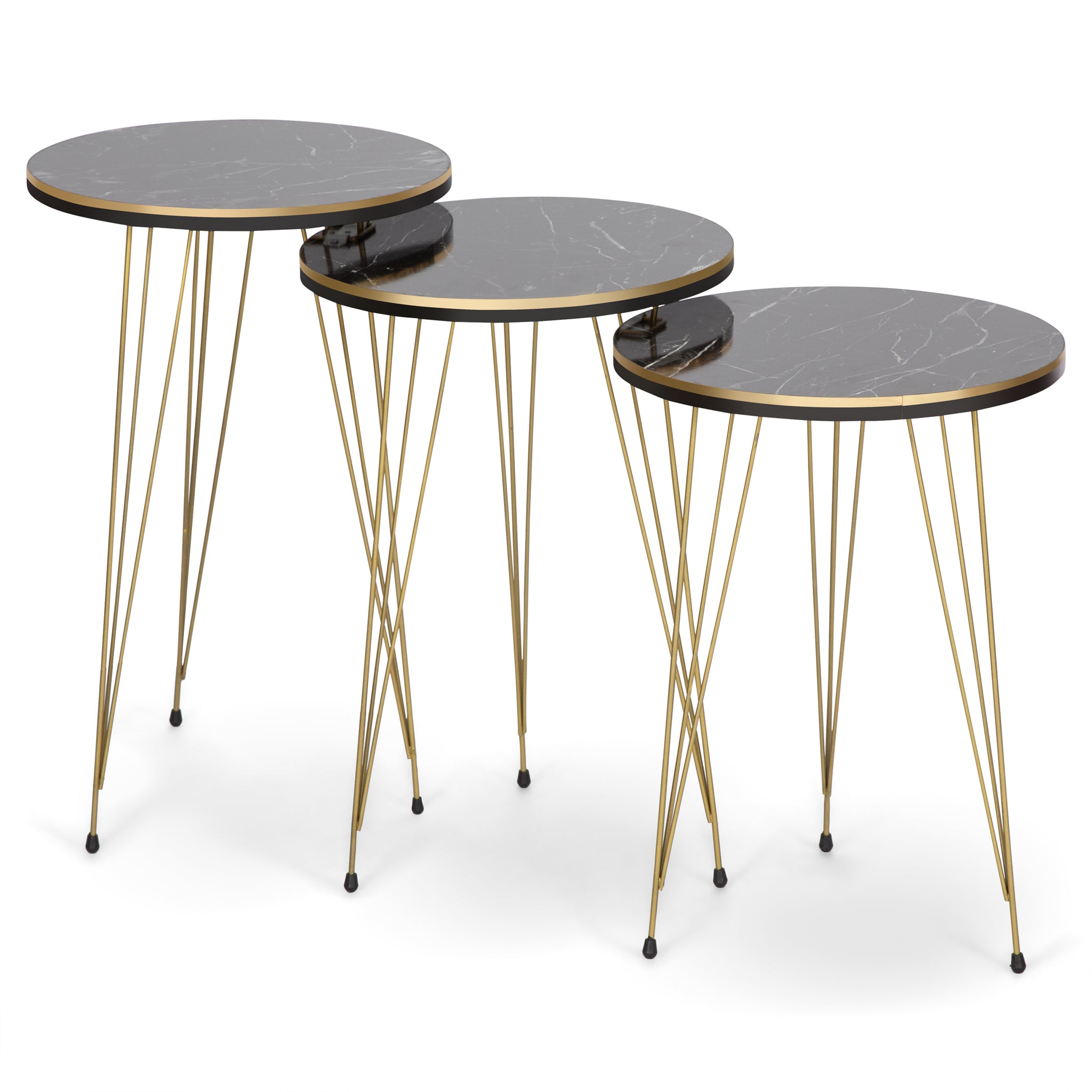 Ellipse Coffee Table & Set of 3 Side tables - Gold & Black Marble