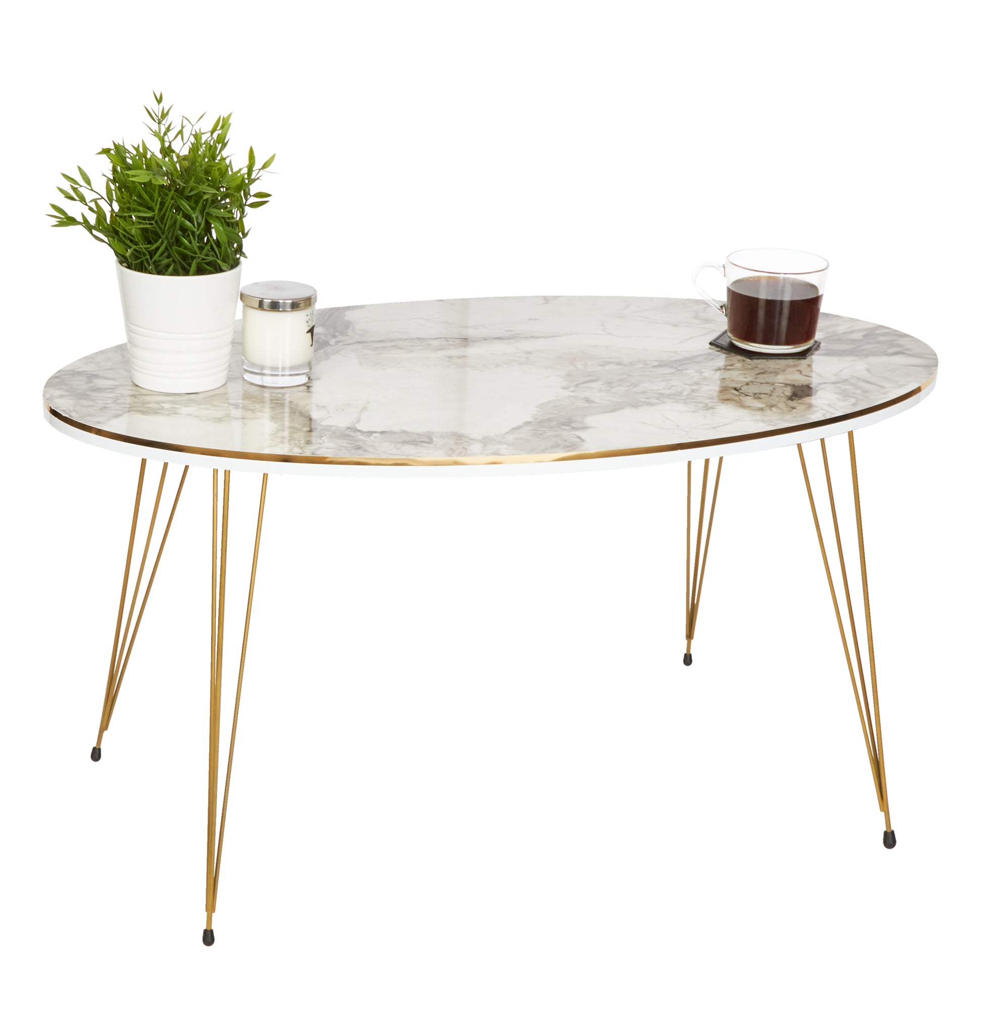 Ellipse Coffee Table & Set of 3 Side tables - Gold & White Marble