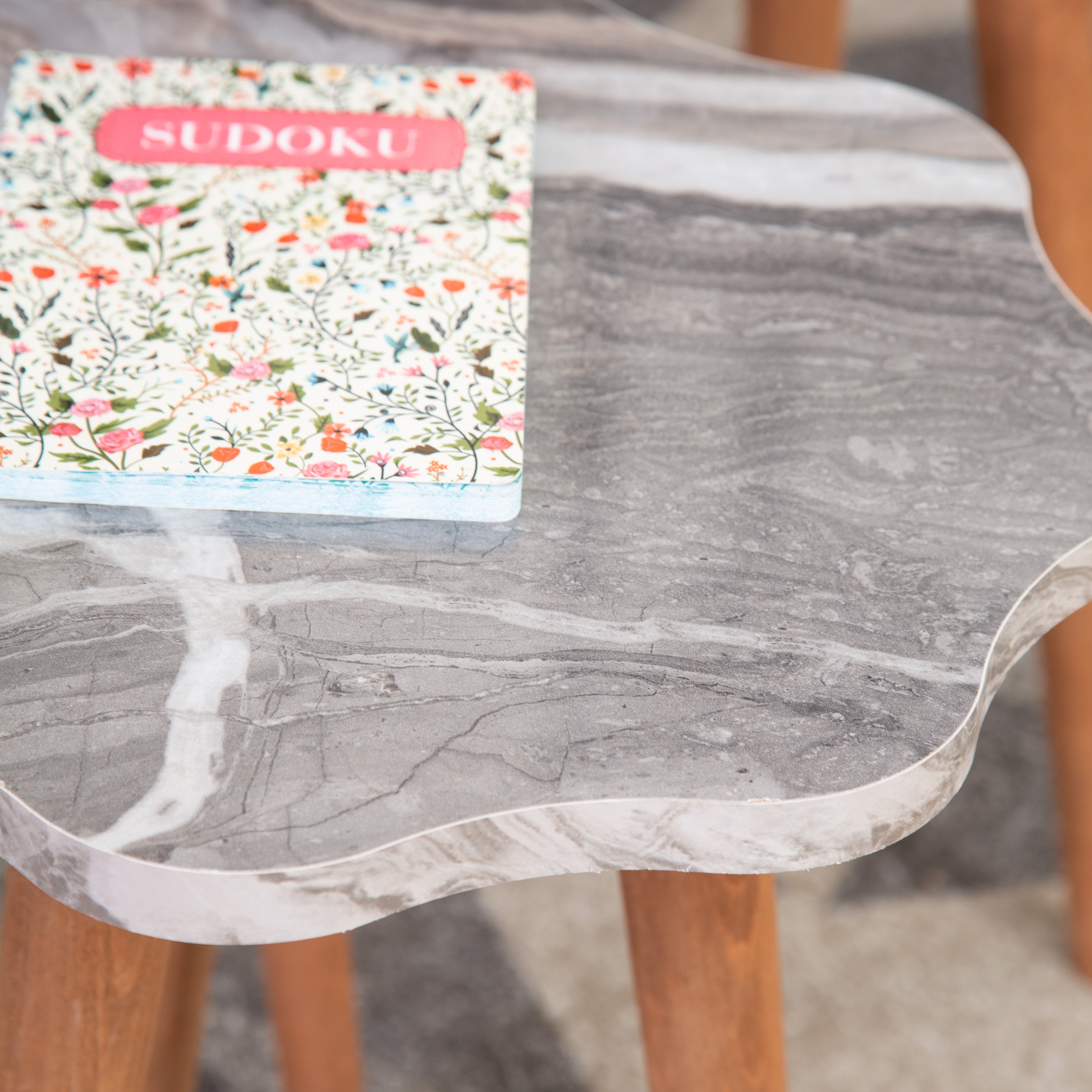 Daisy Set Of 3 Side Tables - Grey Marble & Wood