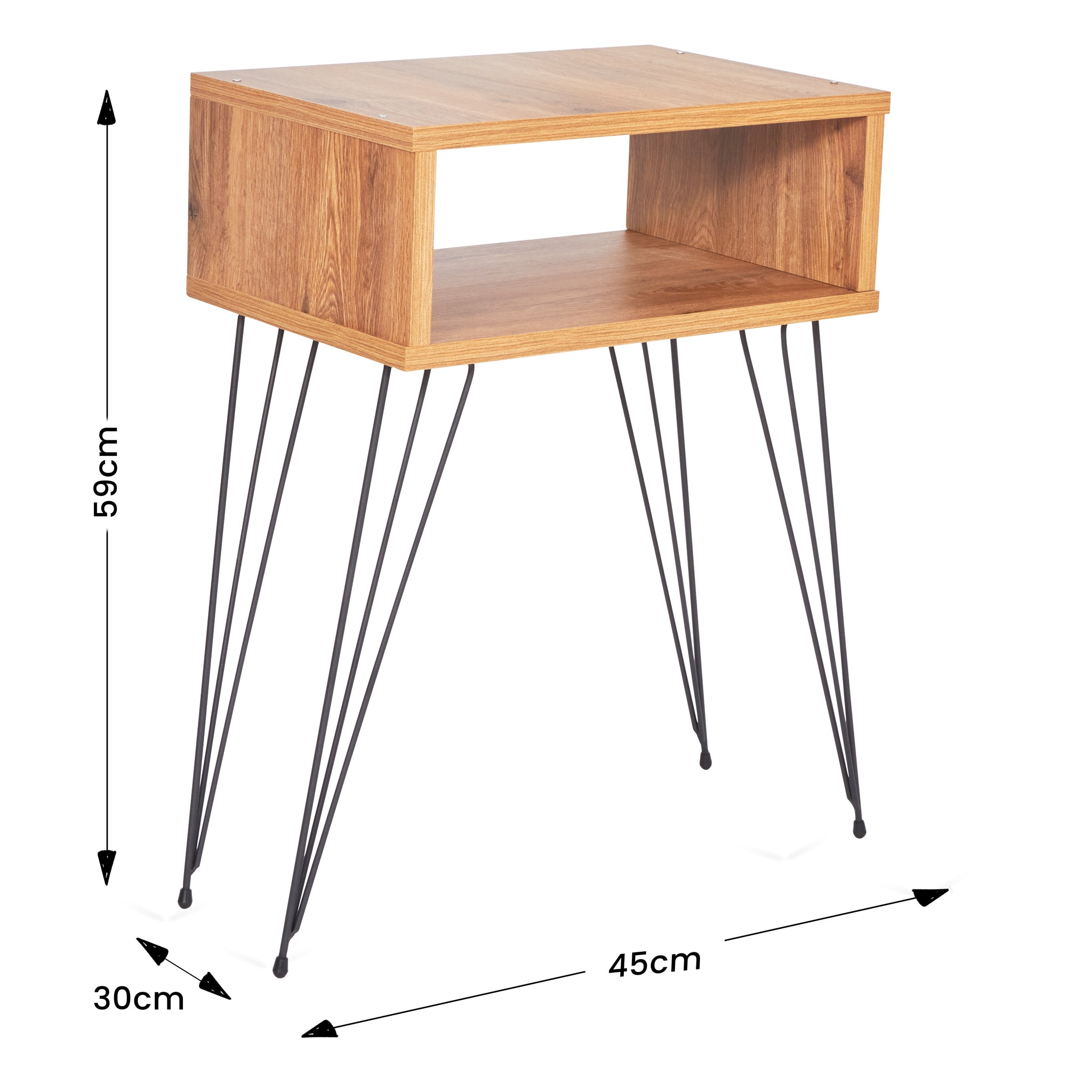 Retro Style Bedside Table With Hairpin Legs - Atlantic Pine