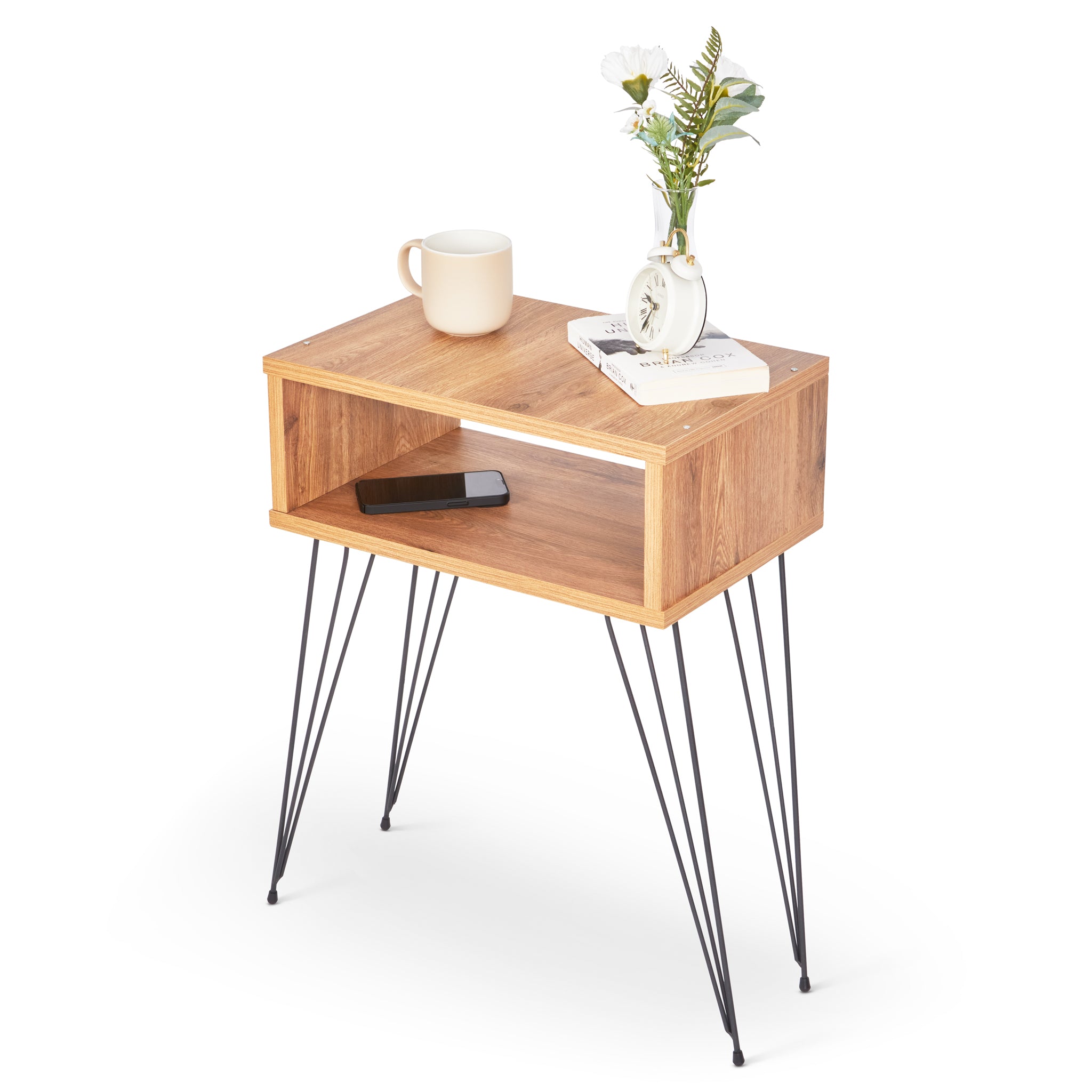 Retro Style Bedside Table With Hairpin Legs - Atlantic Pine