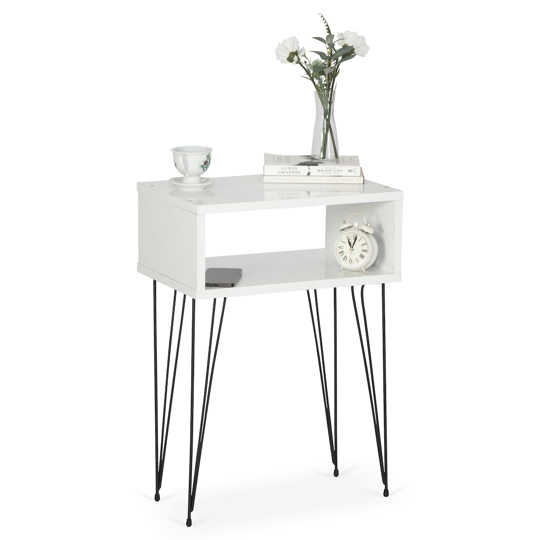 Retro Style Bedside Table With Hairpin Legs - White